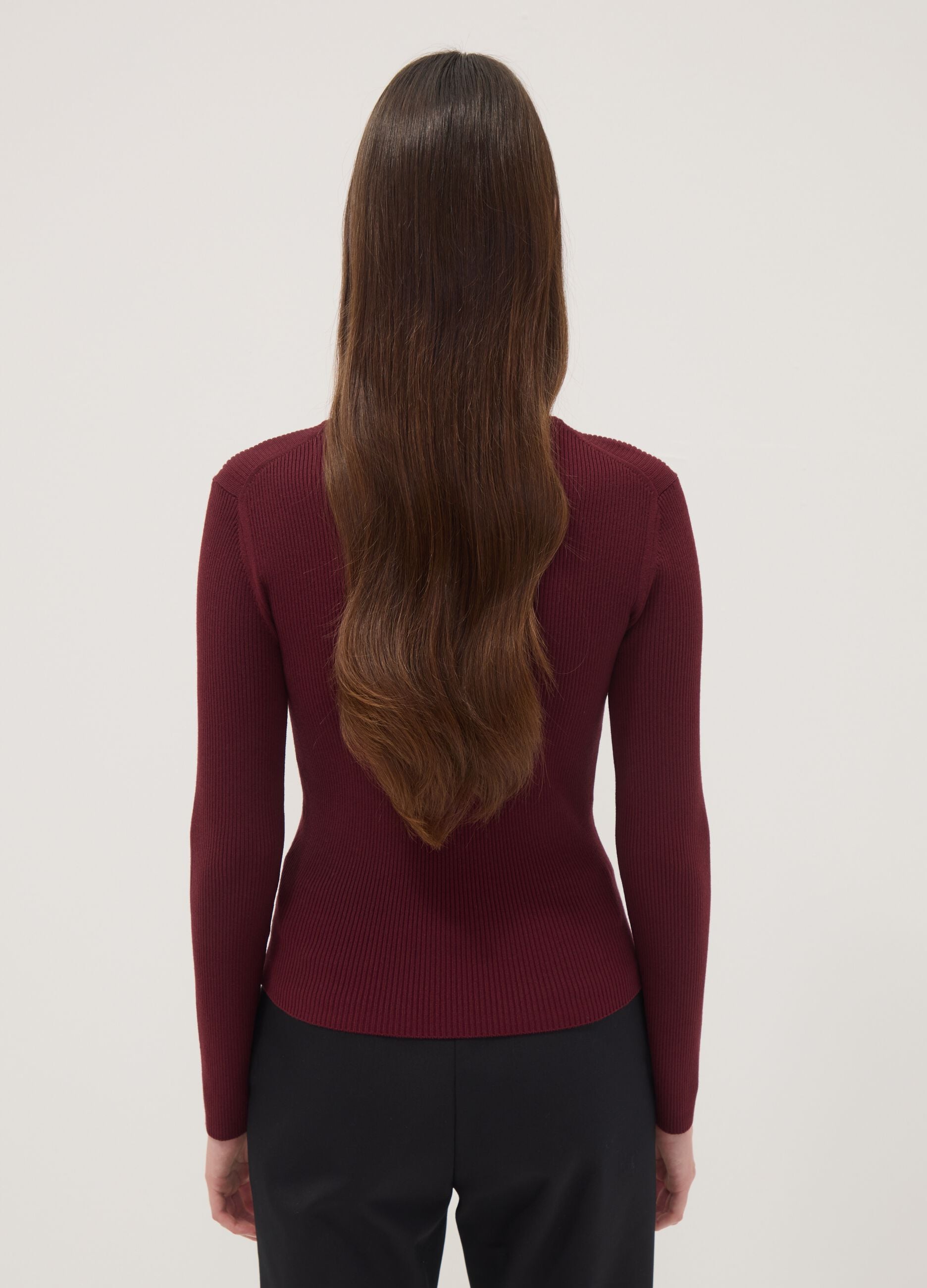 Red fitted ribbed viscose-blend top with buttons