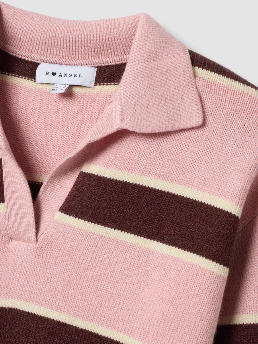 Pink striped viscose-blend polo-collar jumper, regular fit_1