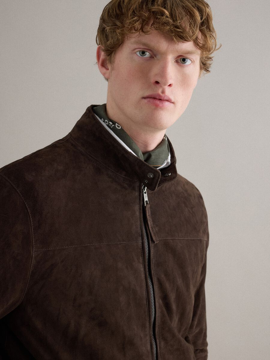 Brown genuine leather jacket regular fit with full zip_2