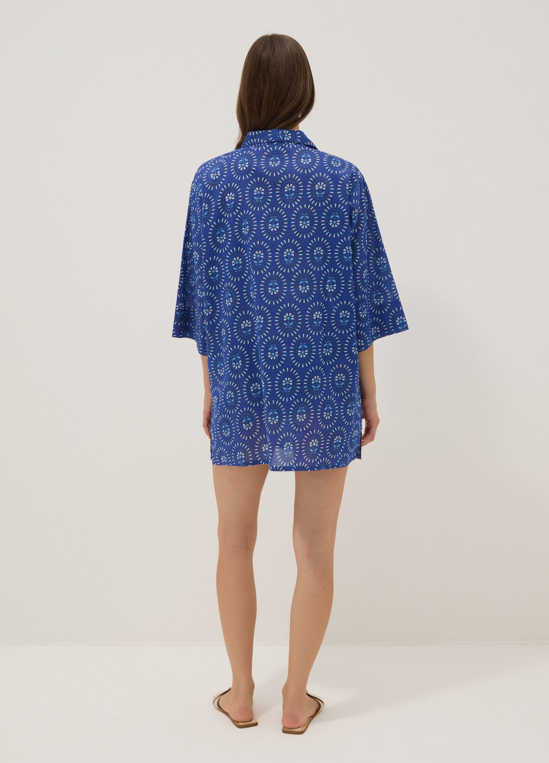 Blue pure cotton patterned kaftan