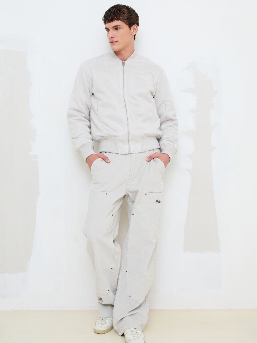 Faux Suede Bomber Jacket &ndash; Light Beige_2