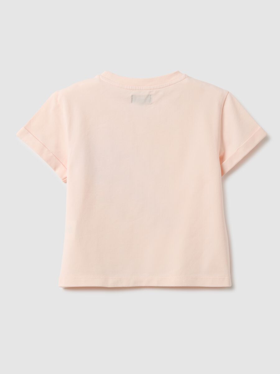 Girls' pink cotton blend T-shirt regular fit with floral embroidery_4