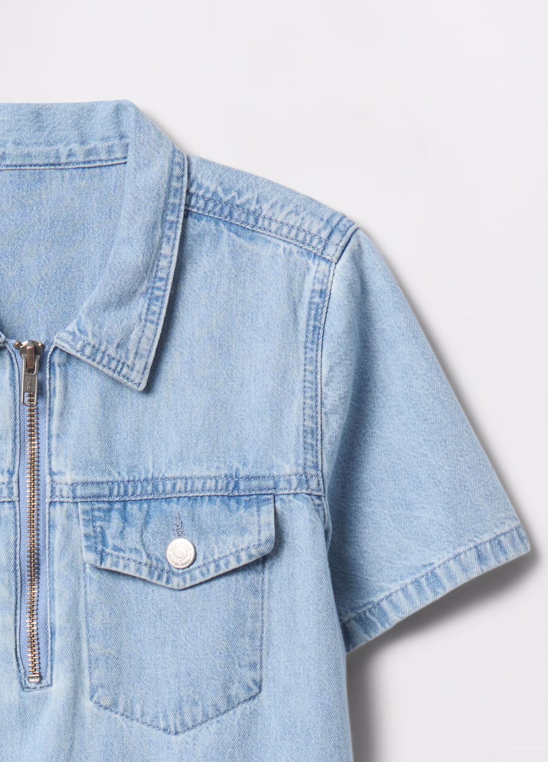 Denim dress in cotton with zip