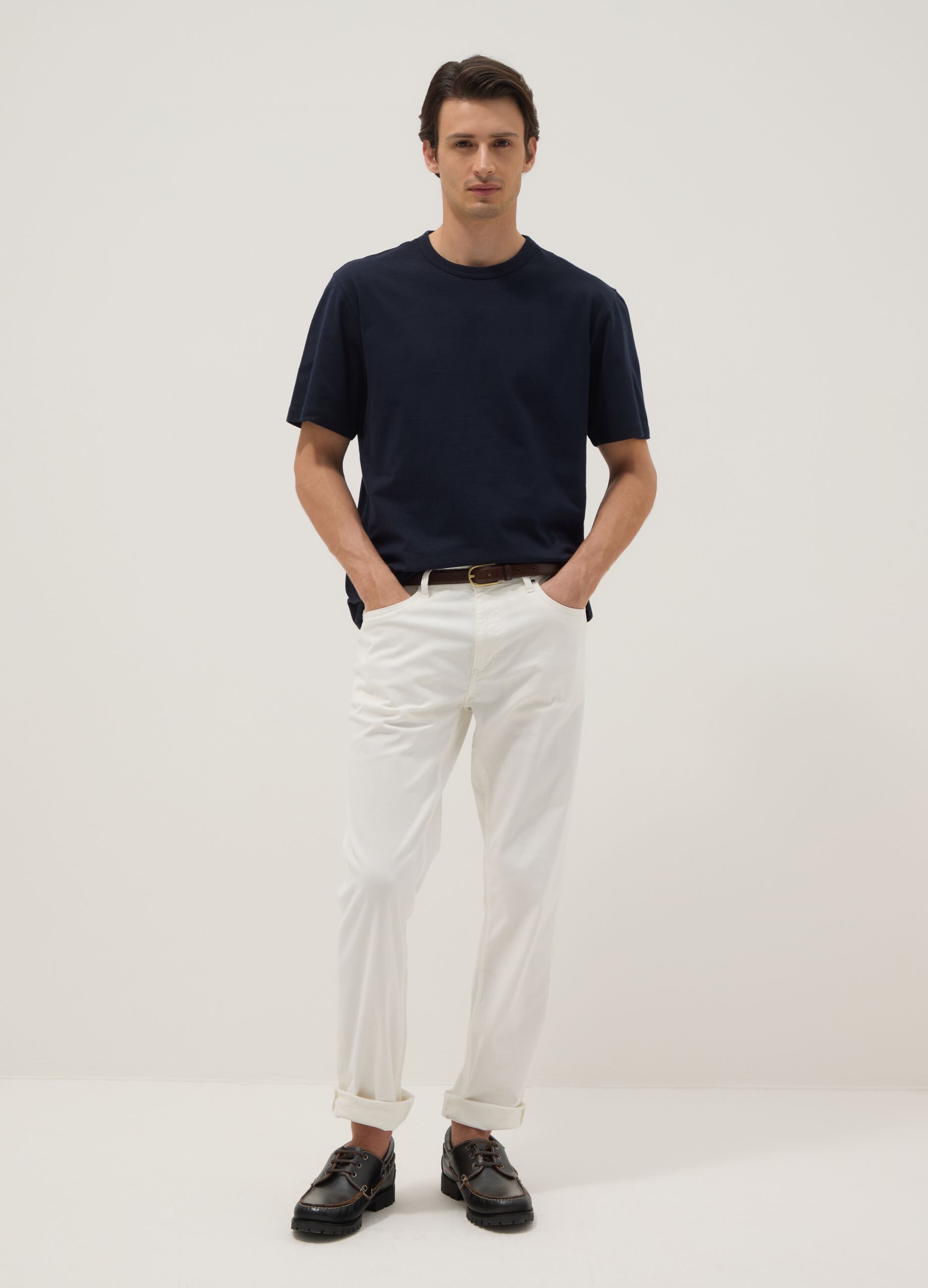 Relaxed fit blue crew neck pure cotton T-shirt