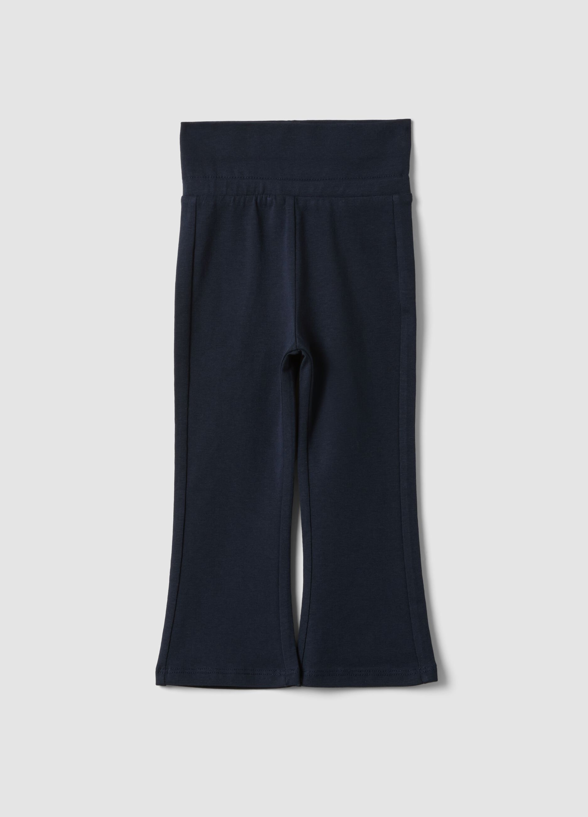 Blue flared leggings in organic cotton and stretch viscose for baby girl