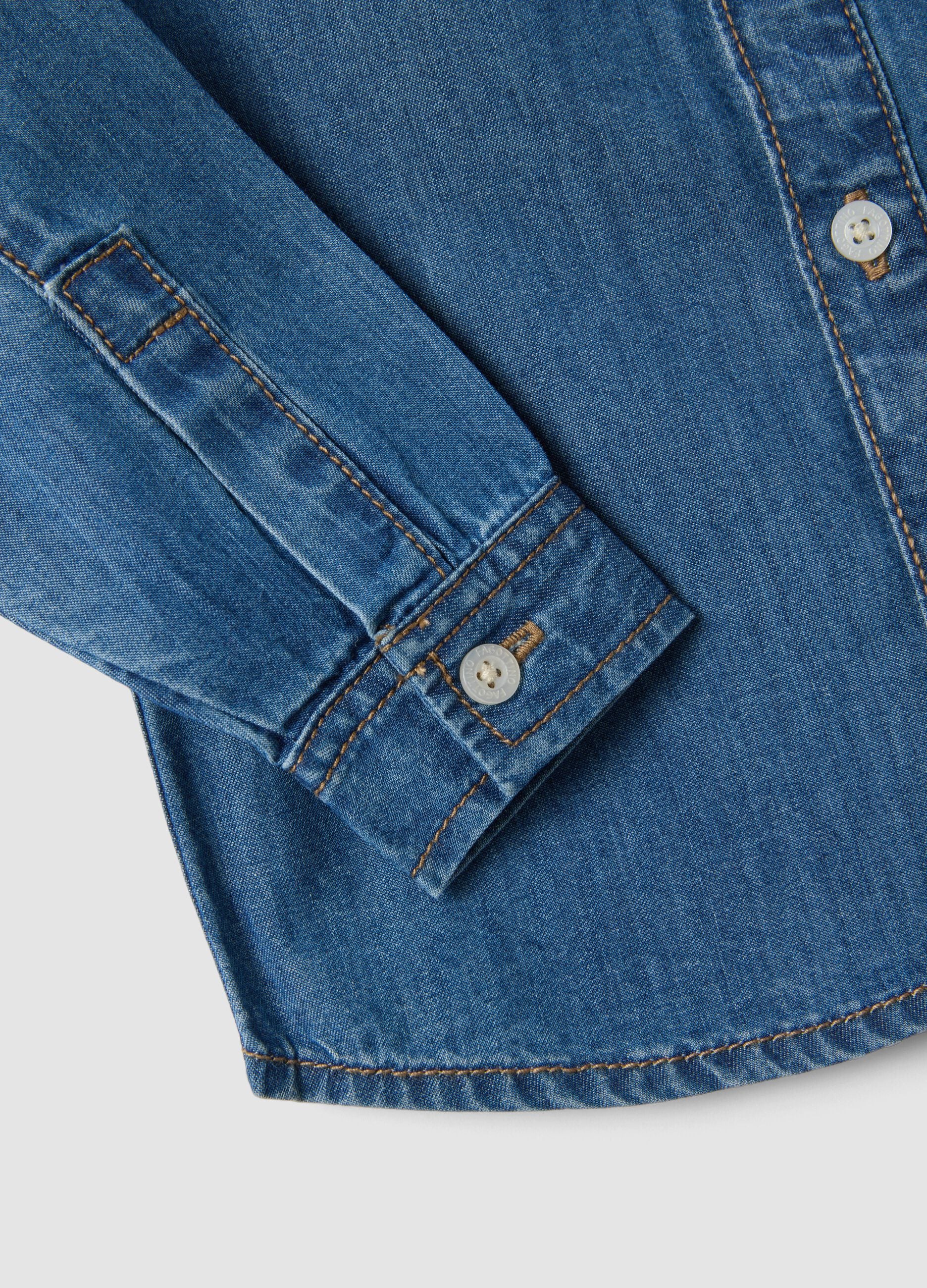Blue denim shirt in pure cotton, regular fit, for boys