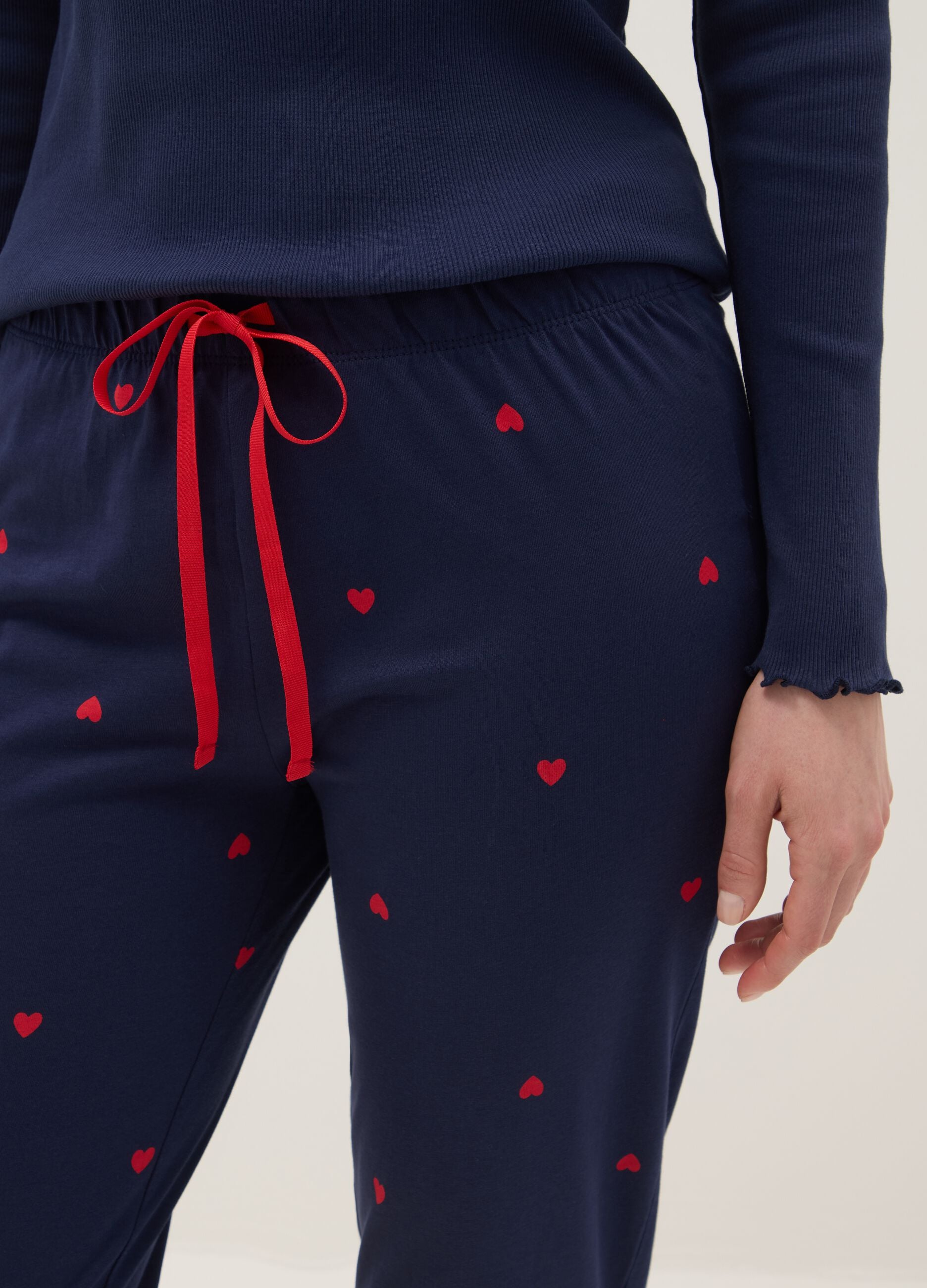 Blue pure cotton regular fit pyjama trousers with little hearts