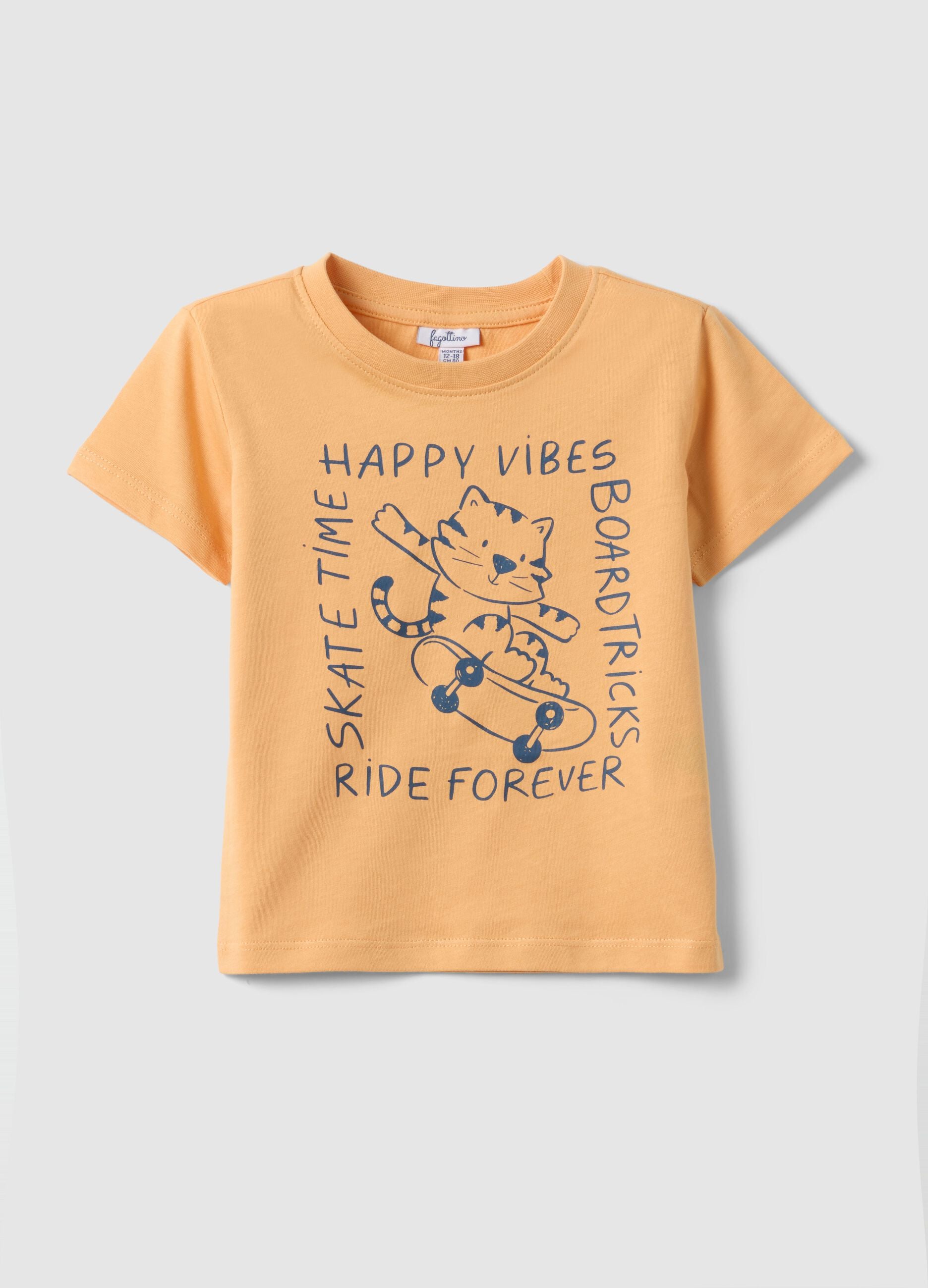 Regular fit orange pure cotton t-shirt for children with print