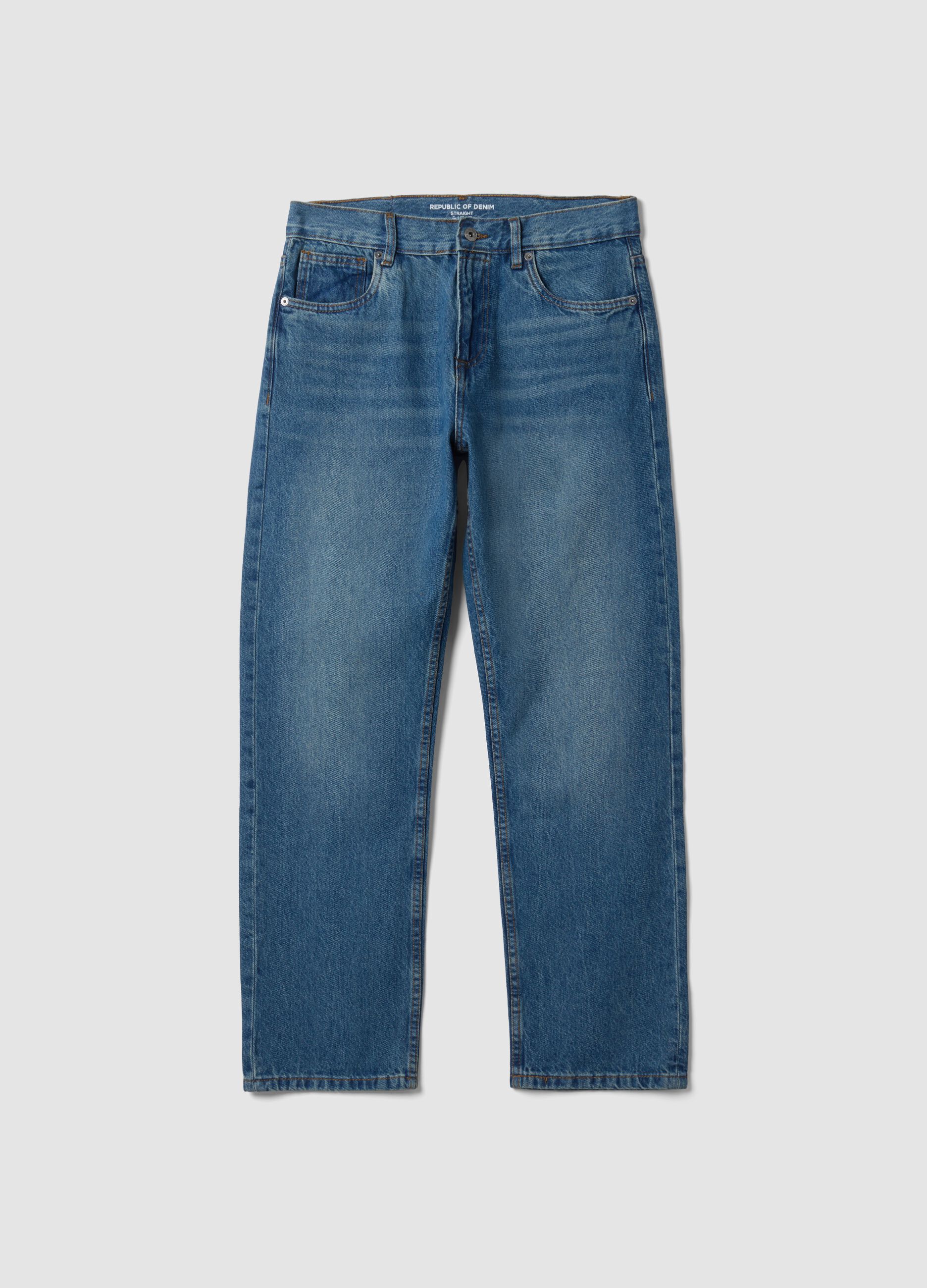 Light blue pure cotton straight-fit denim jeans
