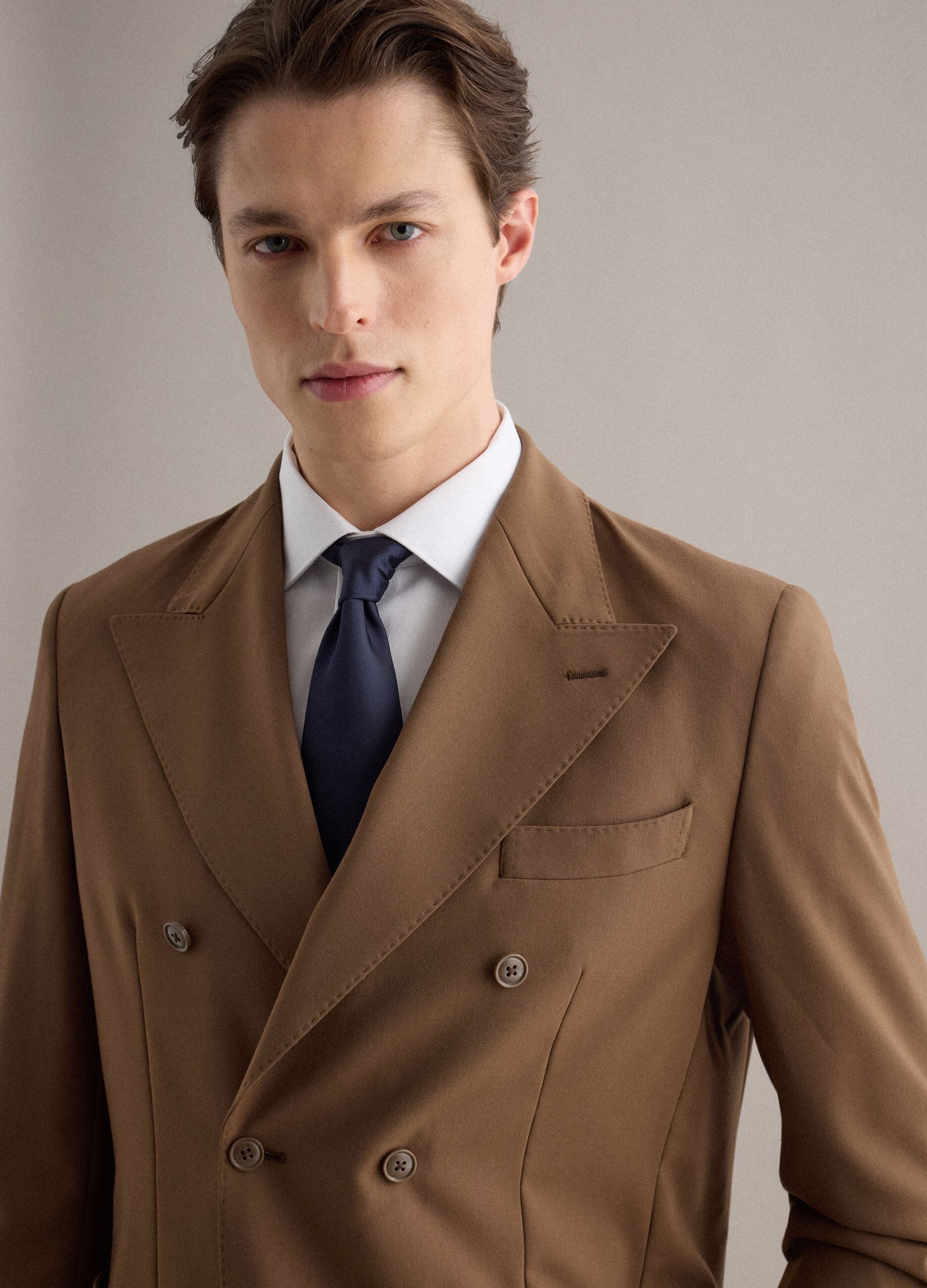 Brown Slim Fit Double Breasted Blazer