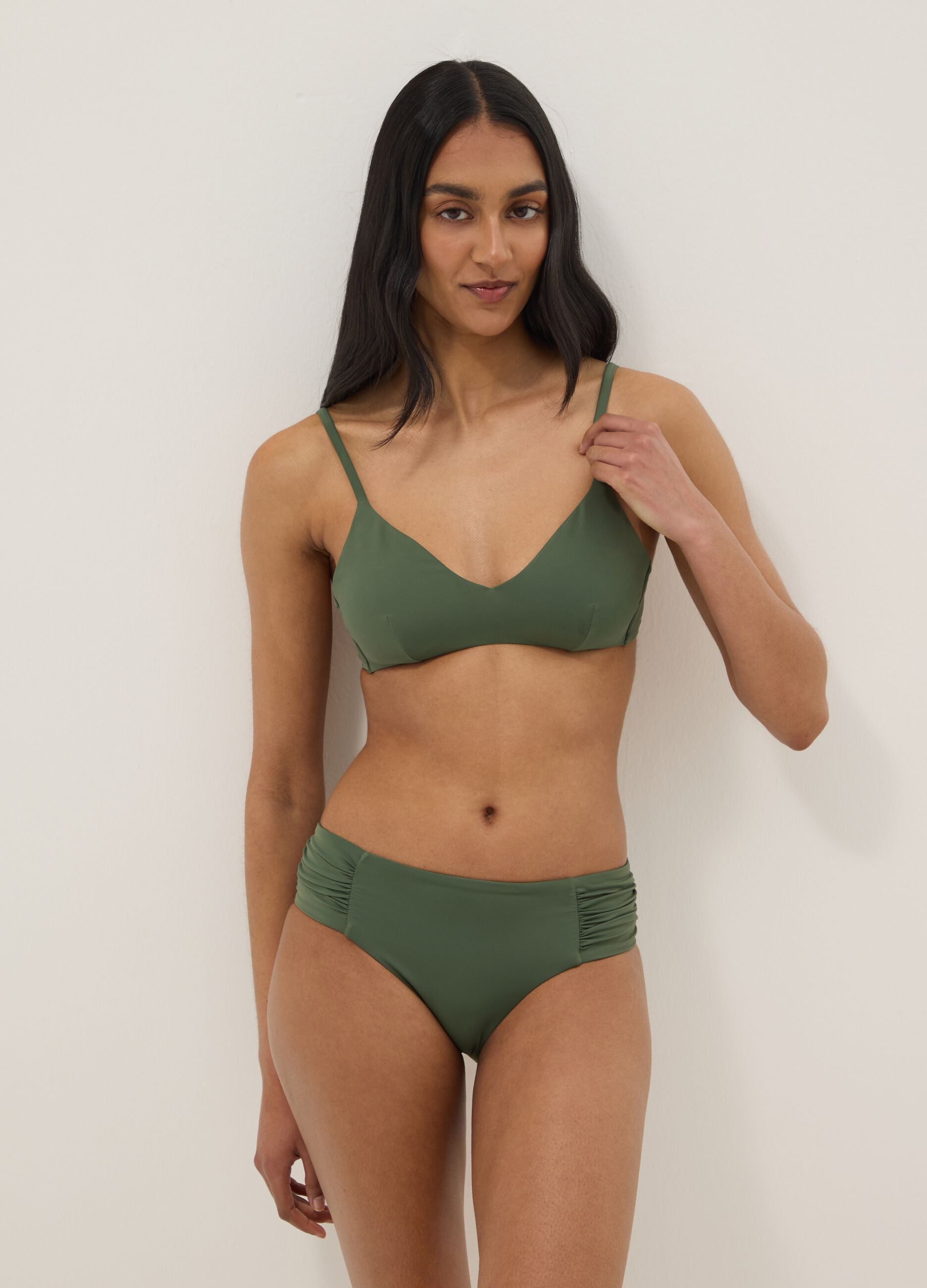 Green stretch swim briefs with side ruching