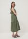 Green sleeveless pure cotton dress with tiered skirt, regular fit_0