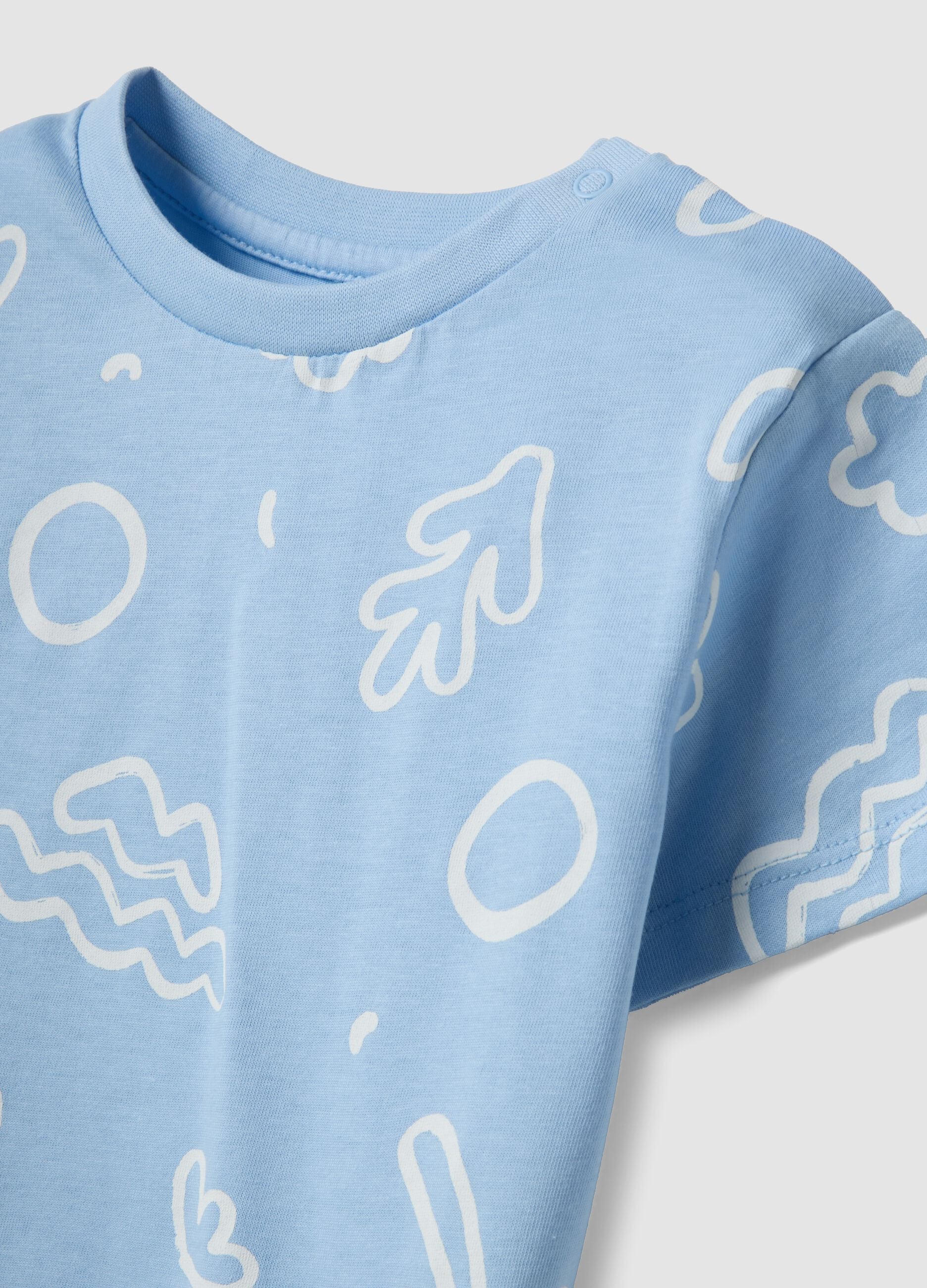Light Blue Pure Cotton Baby Short Pyjamas with Nautical Print