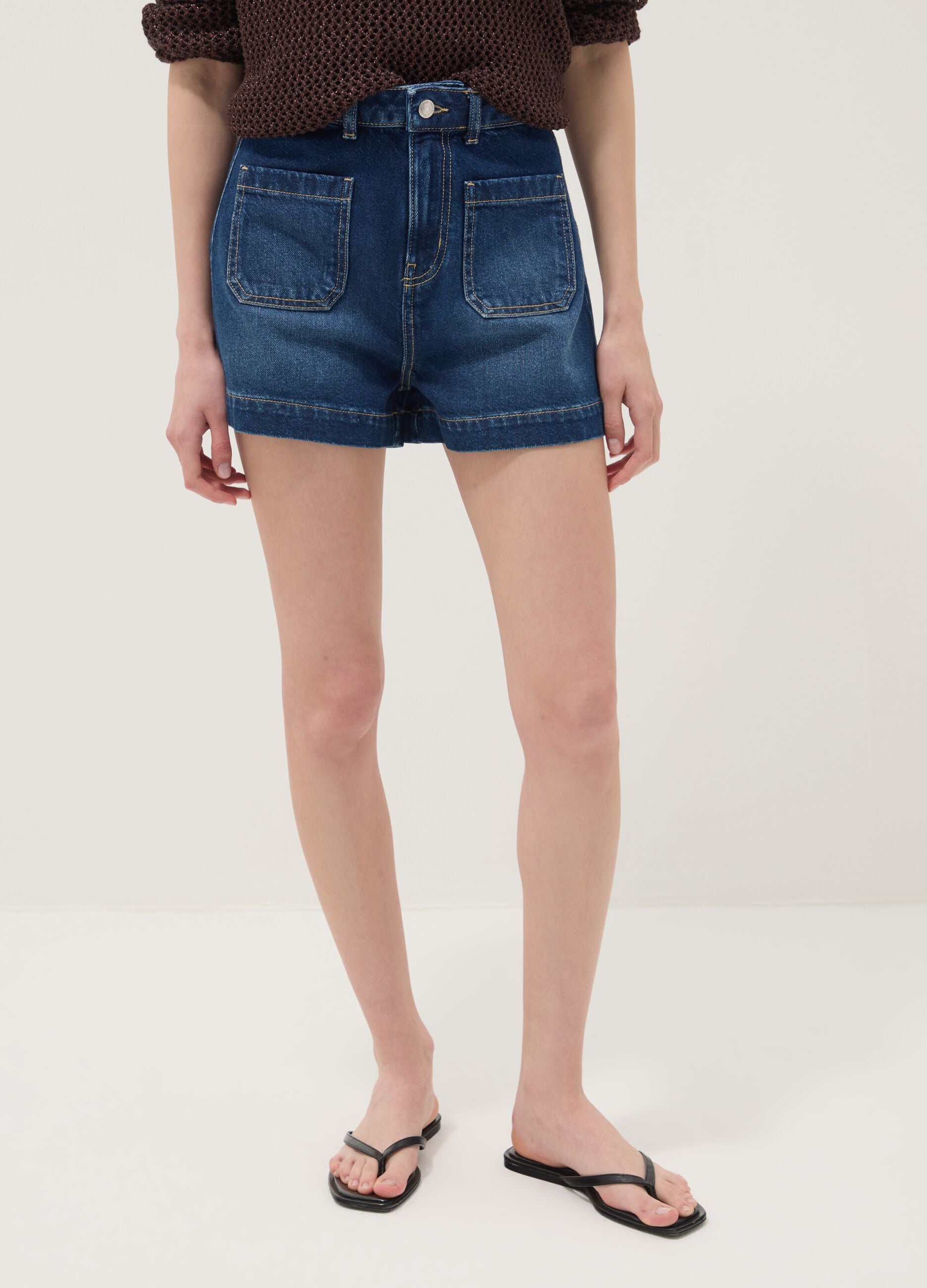 Blue denim Bermuda shorts in pure cotton
