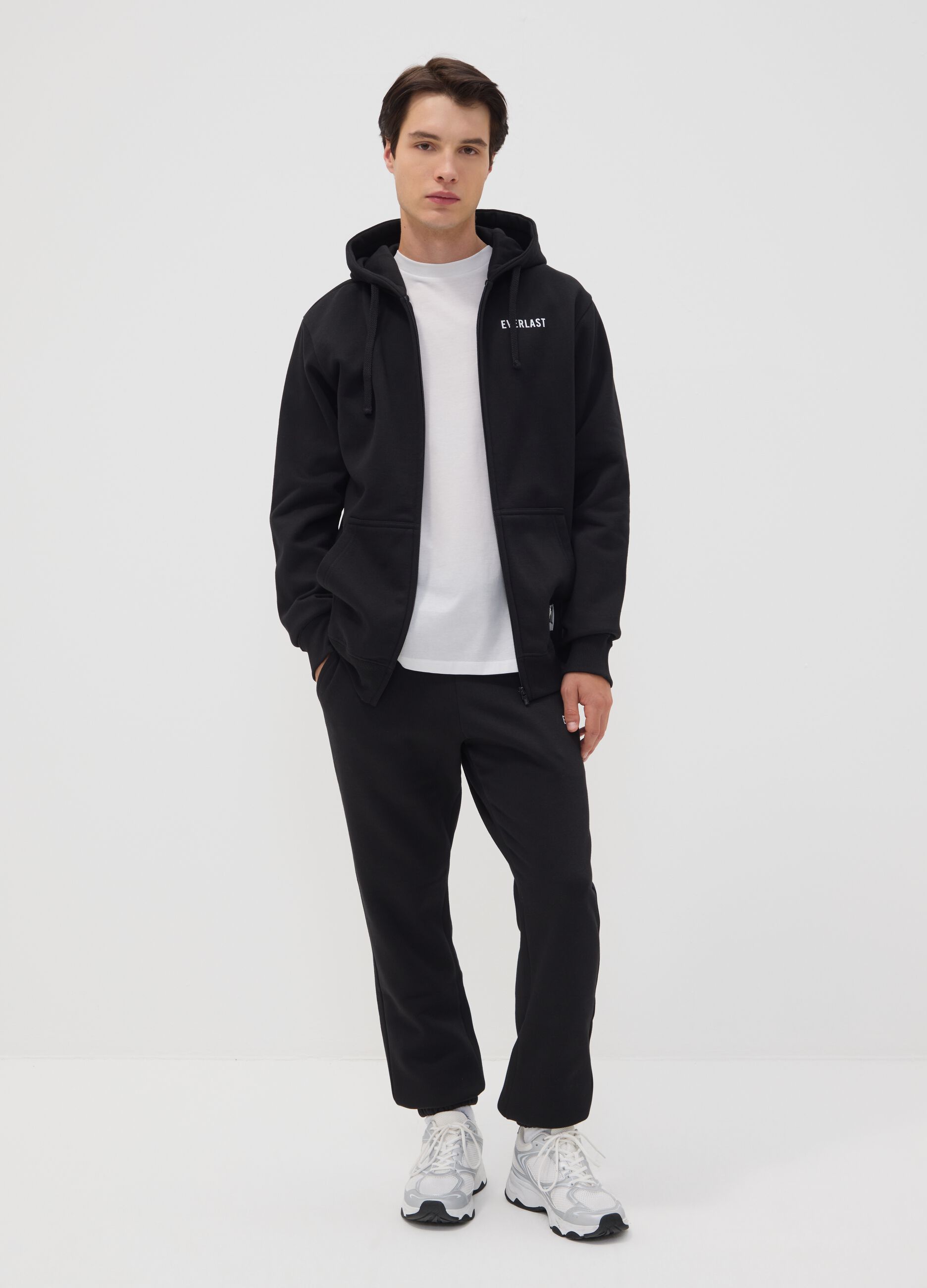 Black cotton-blend joggers with logo