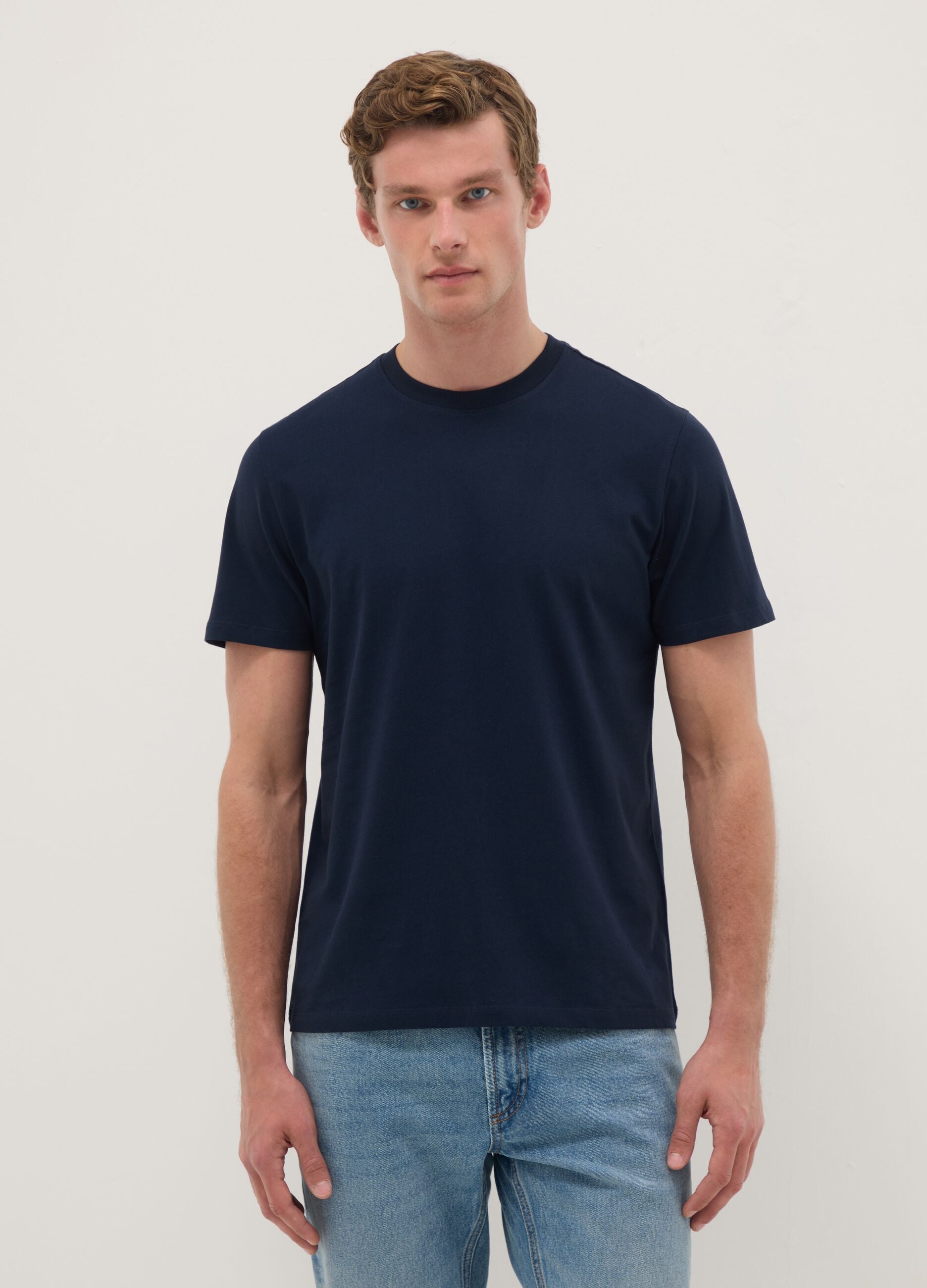 Blue pure cotton regular fit T-shirt