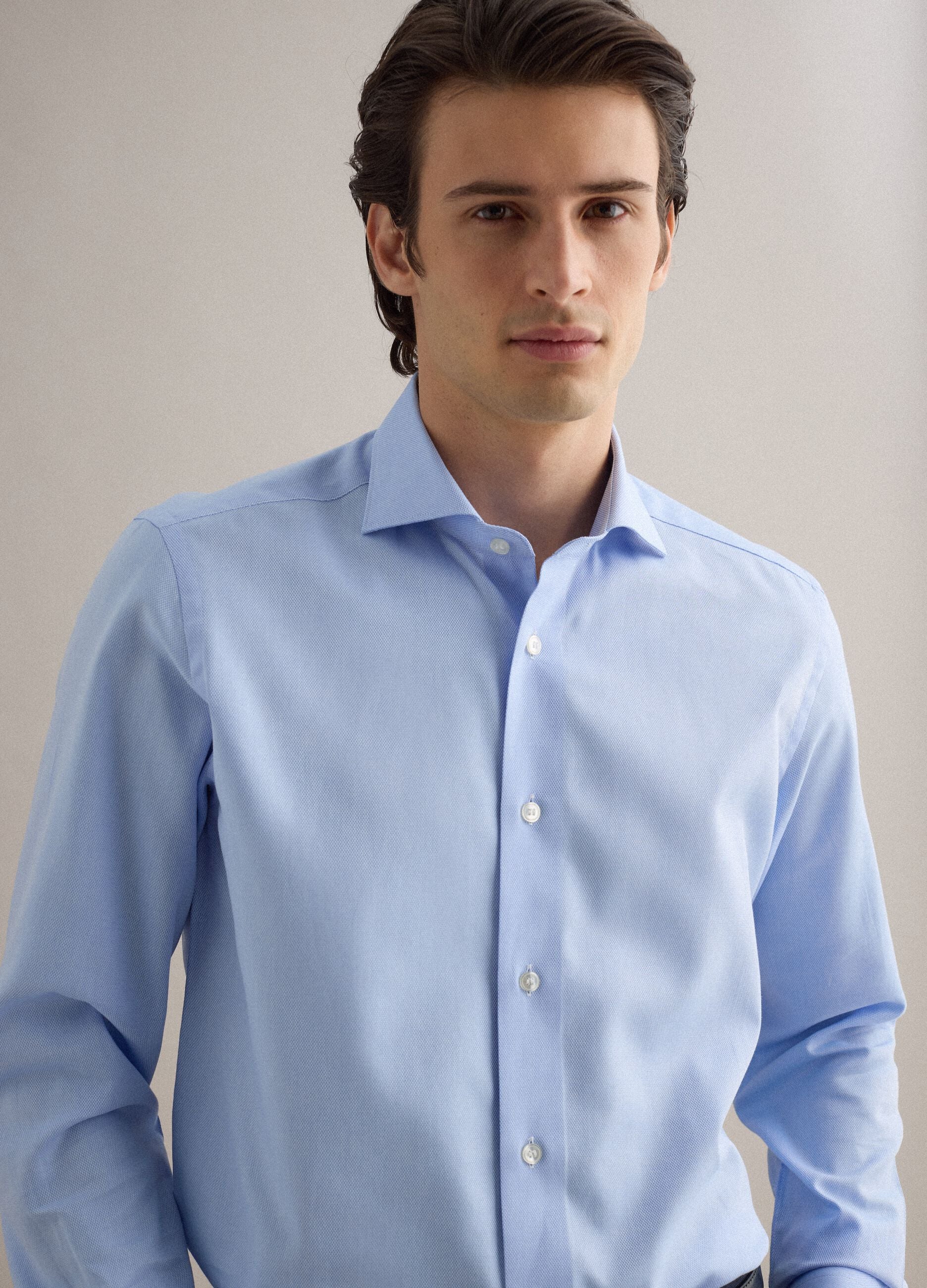 Blue pure cotton slim fit shirt