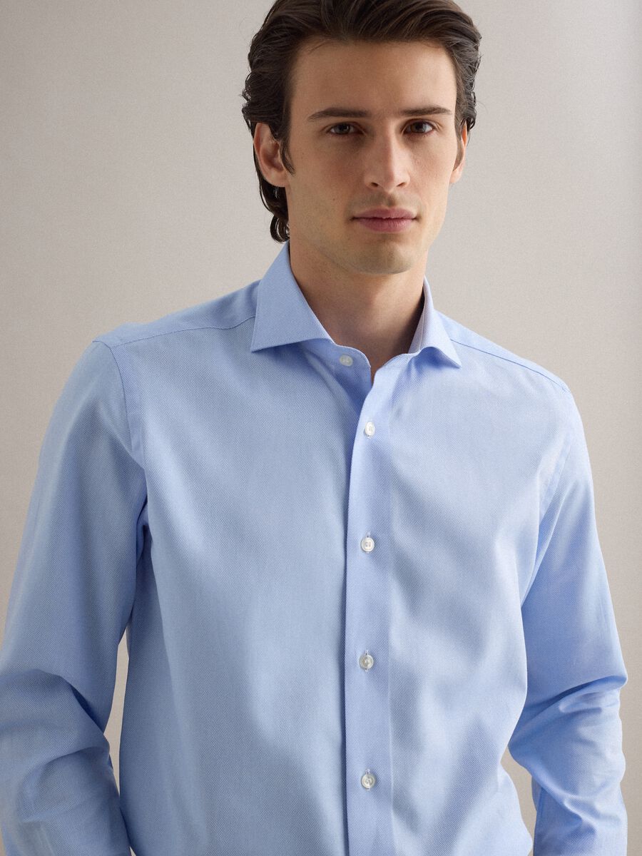 Camicia in puro cotone azzurra slim fit_3