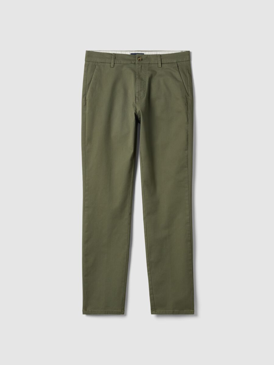 Pantaloni chino verde in cotone elasticizzato slim fit_0