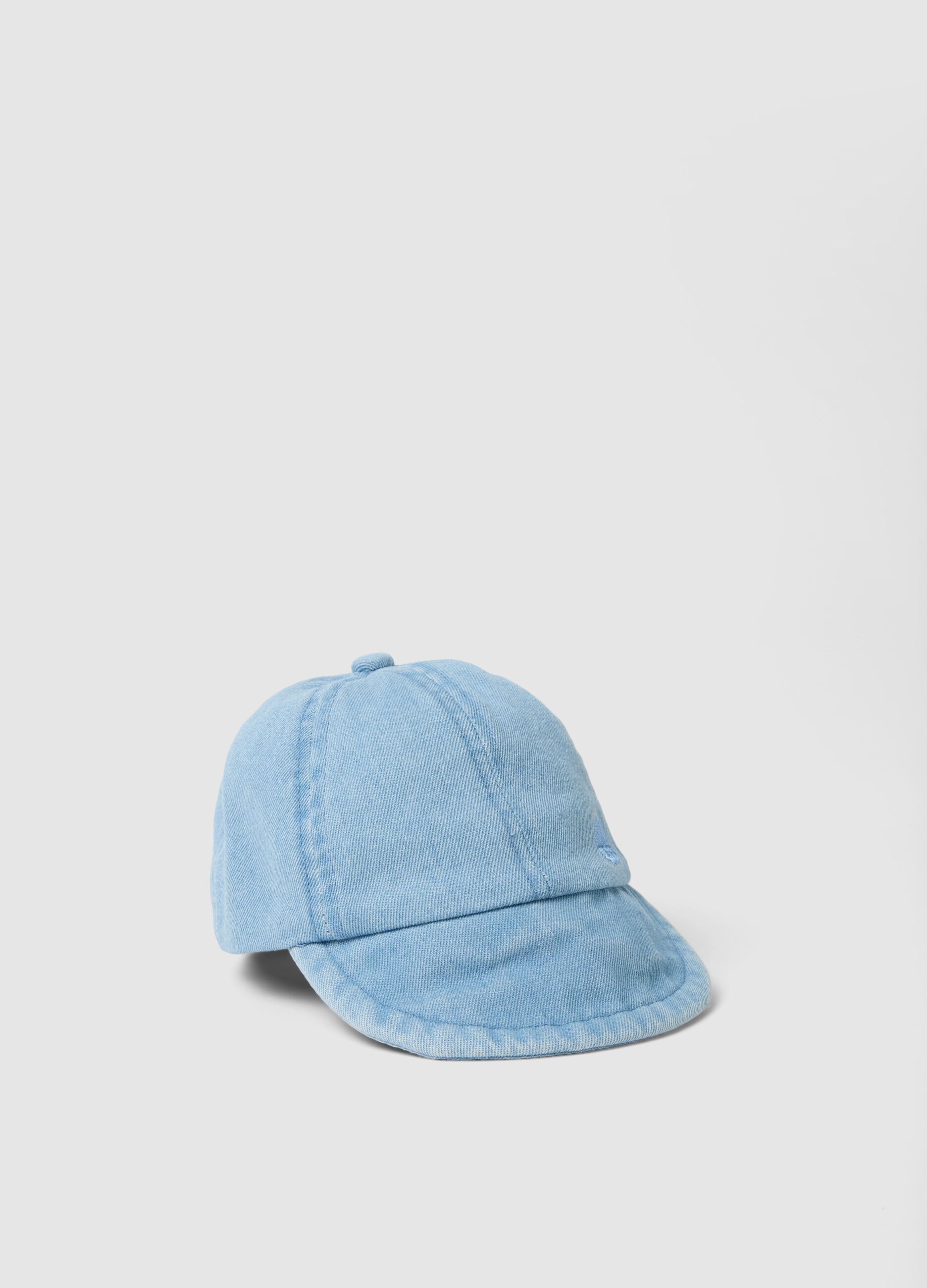 Children's pure cotton denim blue cap with boat embroidery