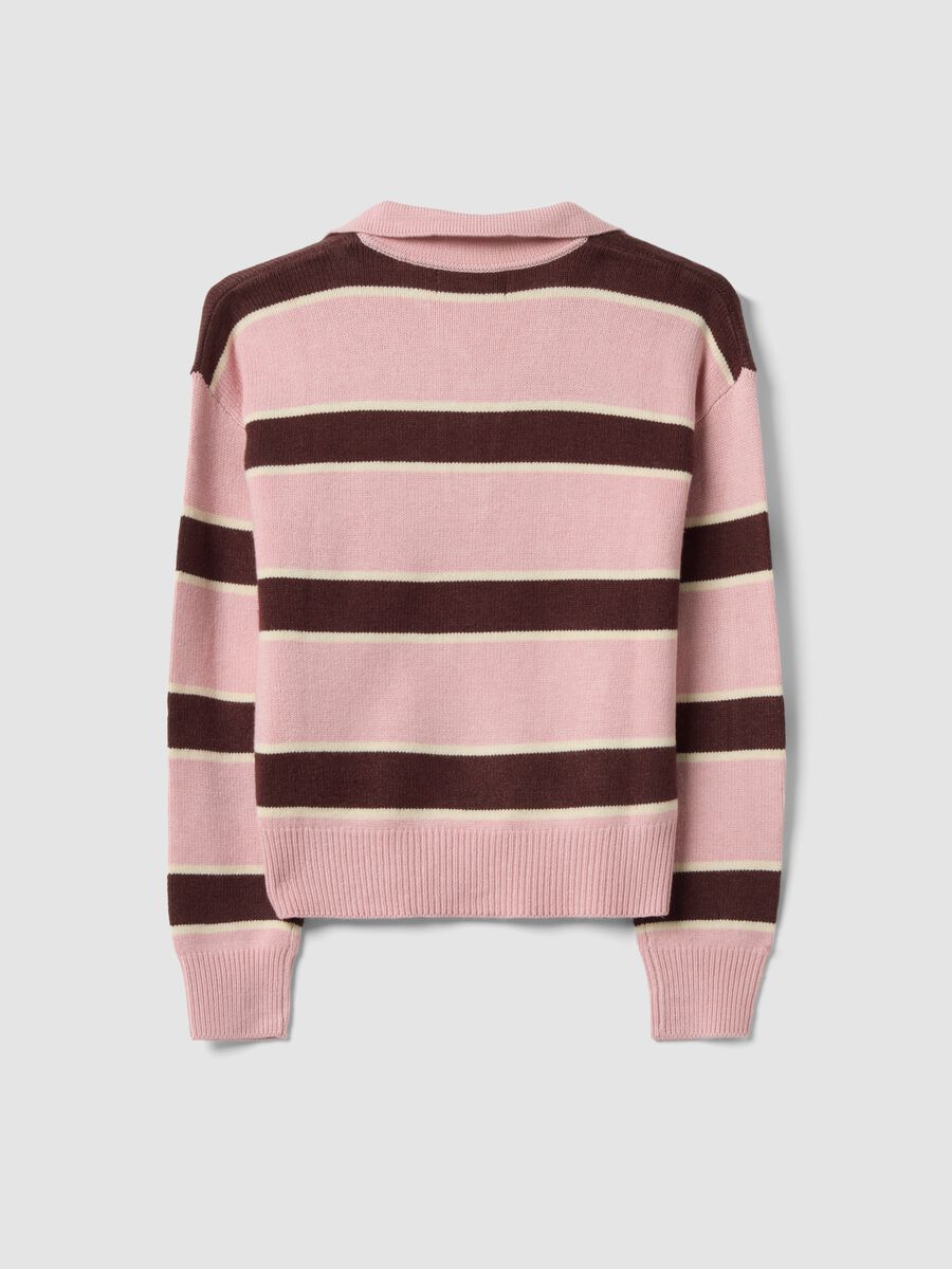 Pink striped viscose-blend polo-collar jumper, regular fit_2