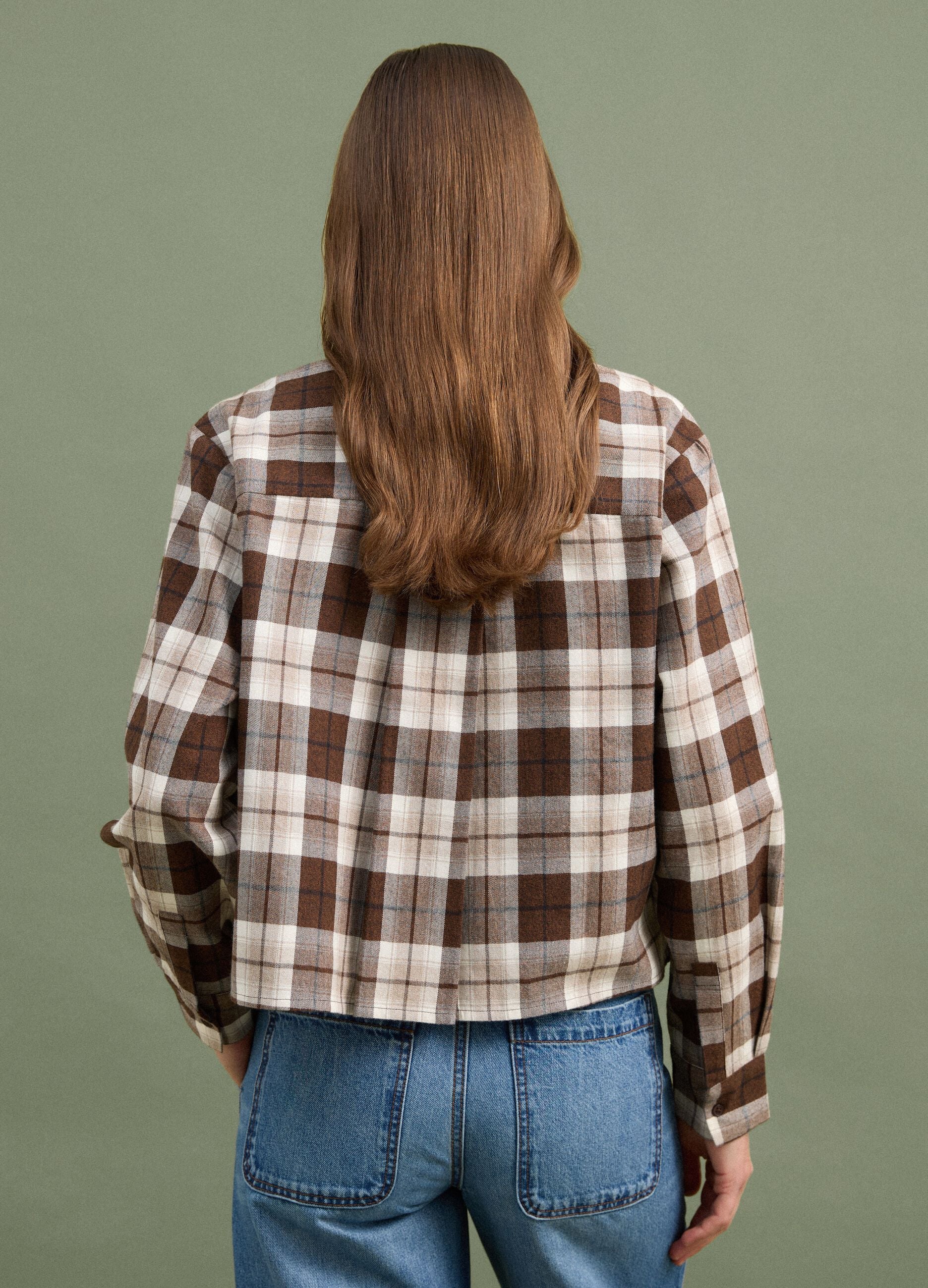 Brown checked pure cotton flannel shirt, regular fit