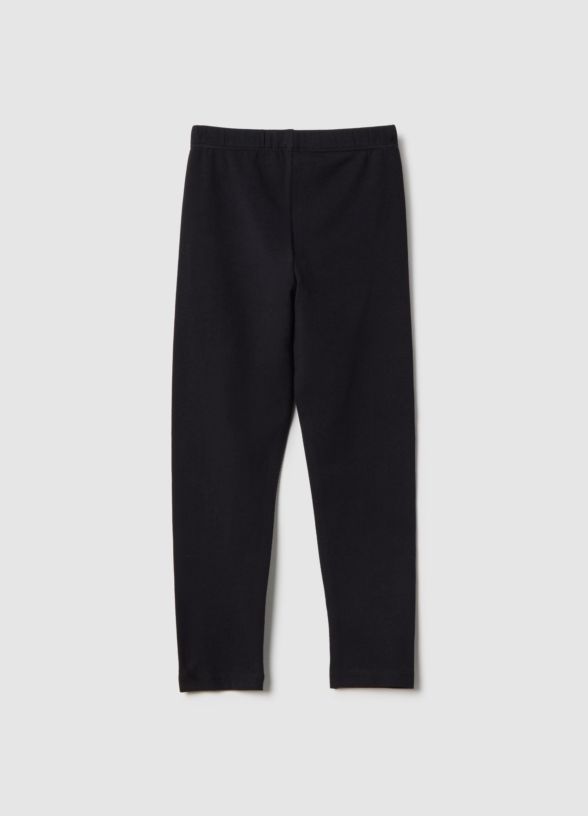 Girls' Slim Fit Black Stretch Cotton Leggings