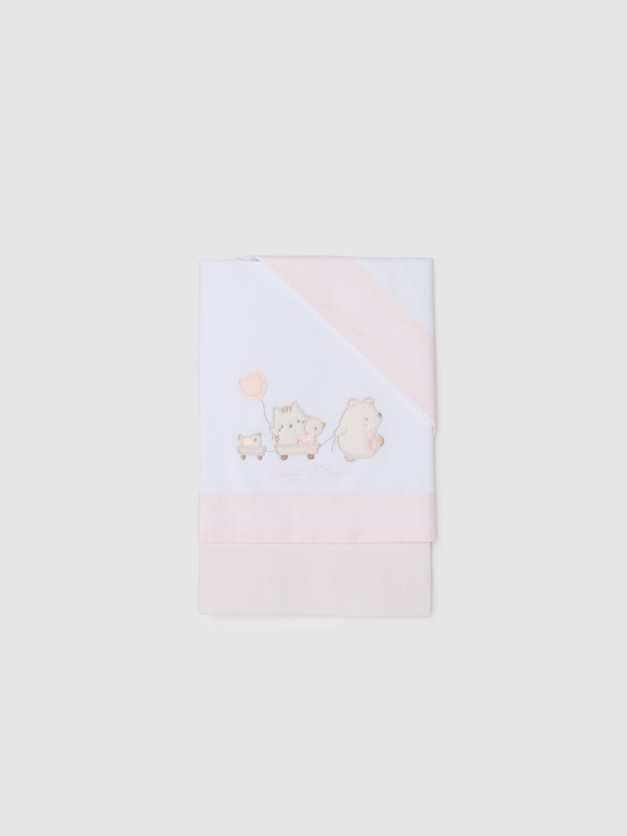 Pink and white cot bed sheet in pure cotton with embroidery_0