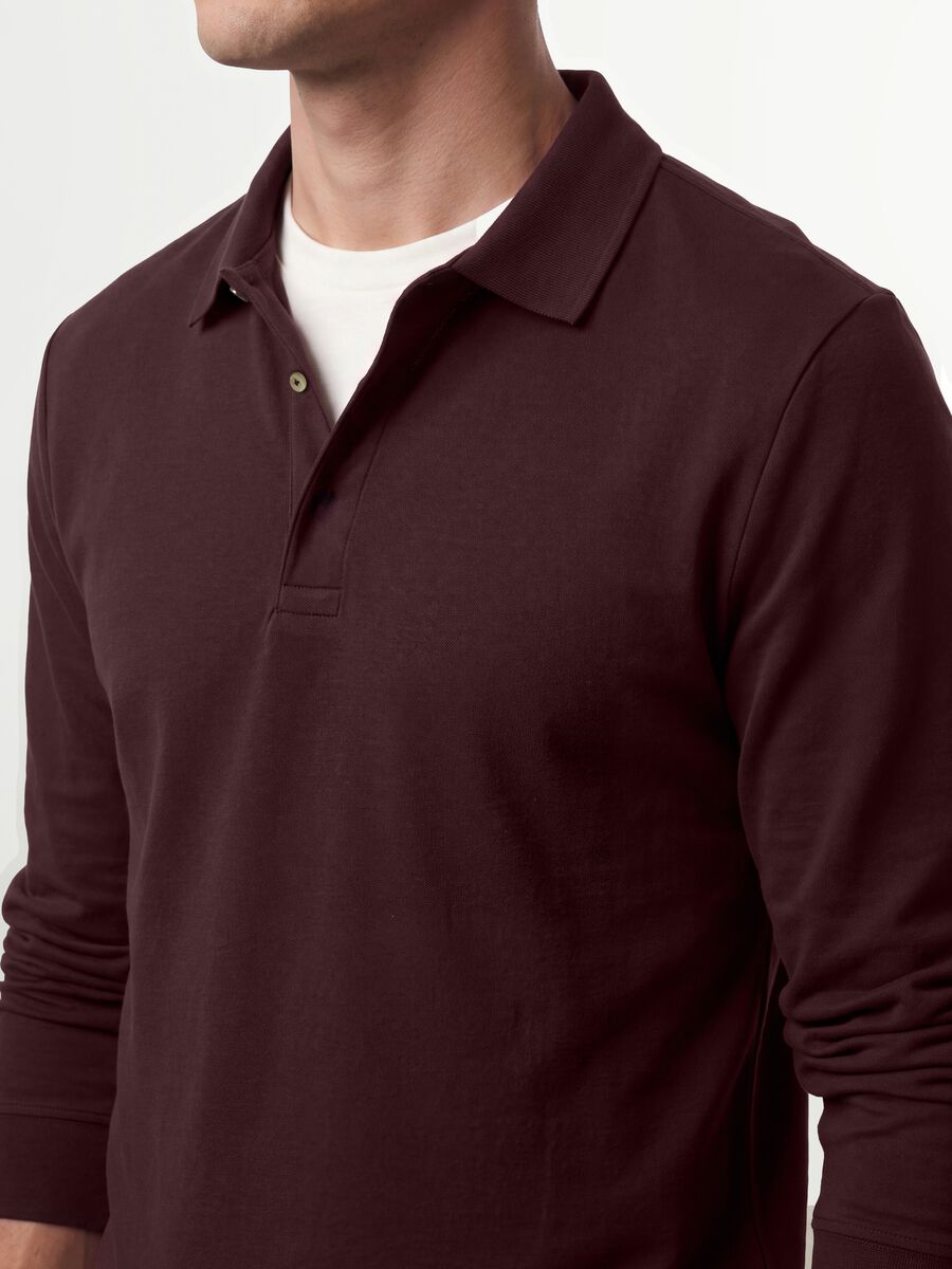 Men&rsquo;s brown regular-fit long-sleeve stretch cotton polo shirt_1