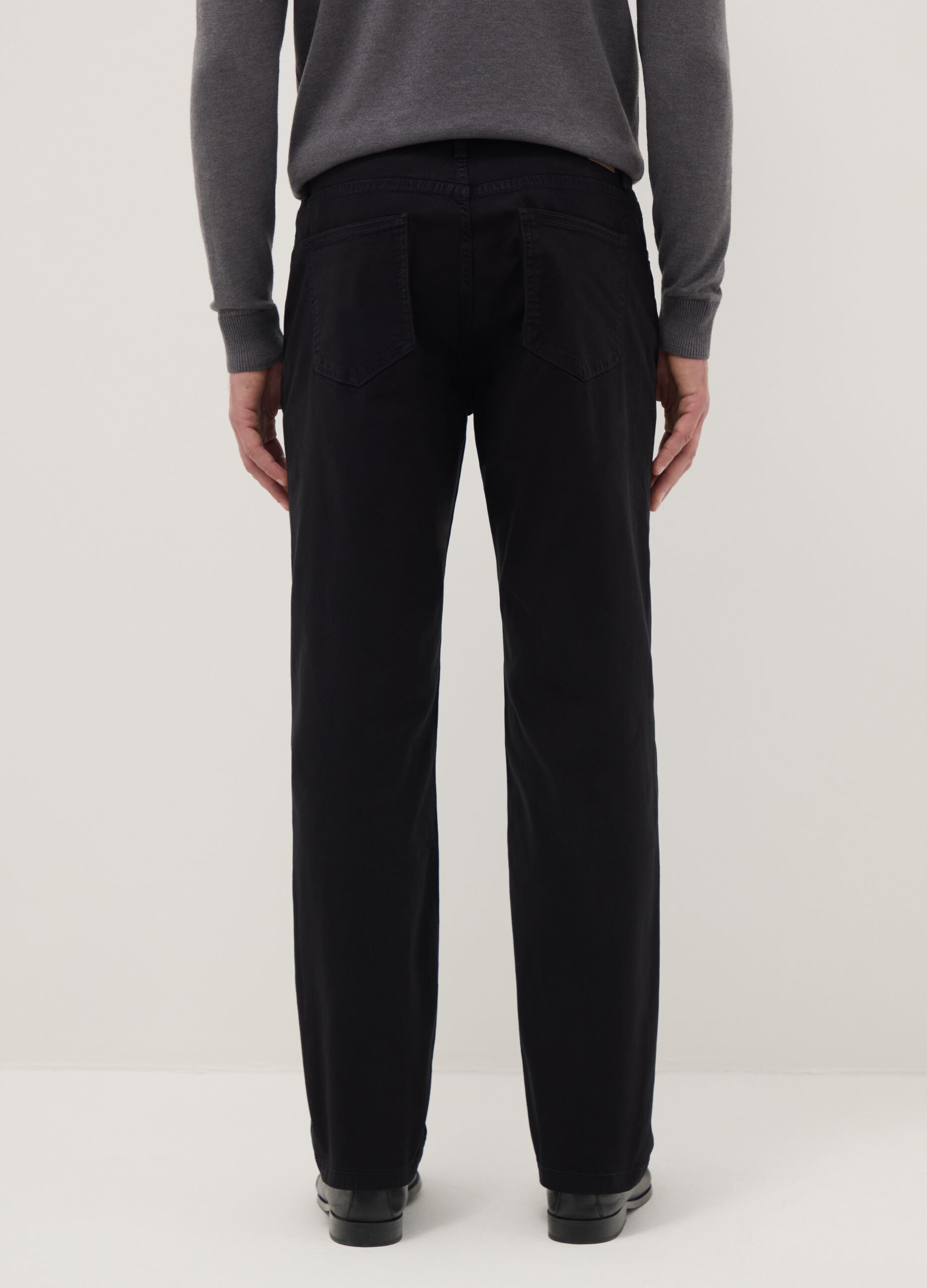 Black stretch cotton trousers regular fit