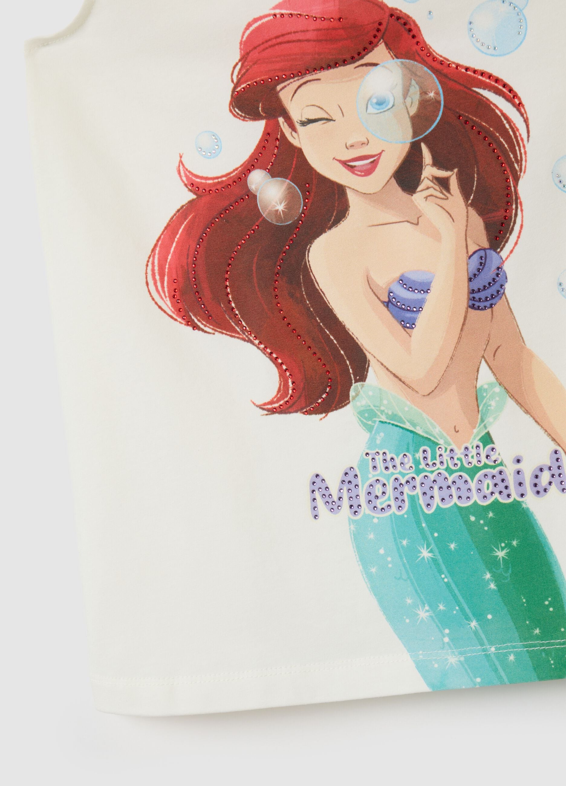 Girls' white cotton stretch top with Disney print