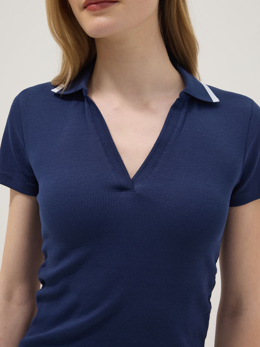 Blue stretch cotton short-sleeve polo shirt, regular fit_3