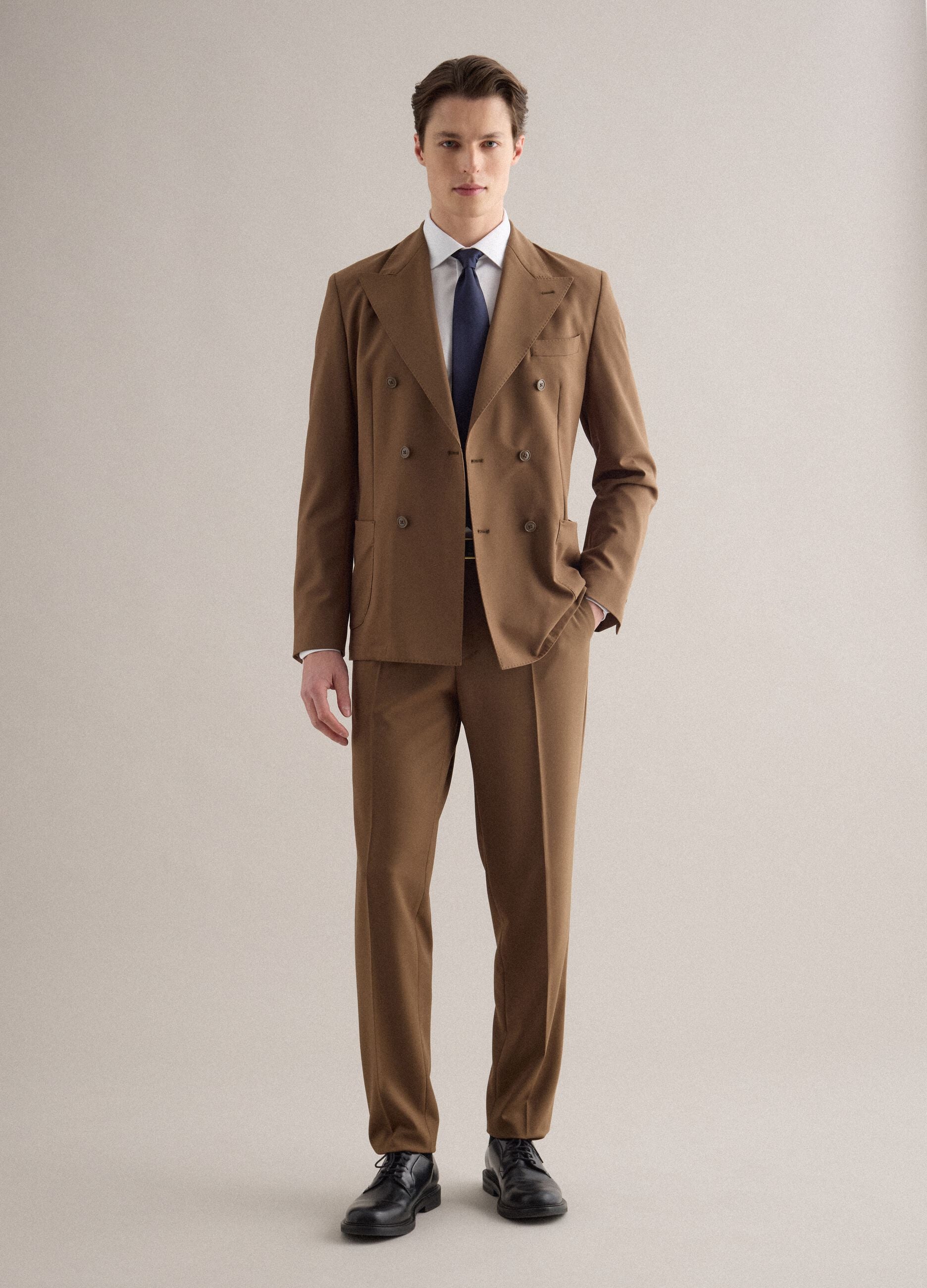 Brown Slim Fit Double Breasted Blazer