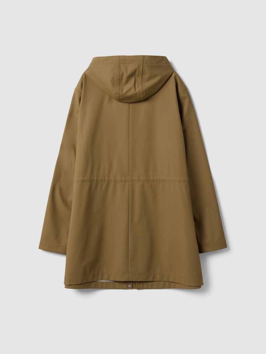 Brown rain jacket with hood, zip and snap-button fastening, regular fit_1
