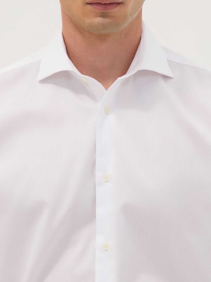 White slim-fit pure cotton shirt with French collar, non-iron_1