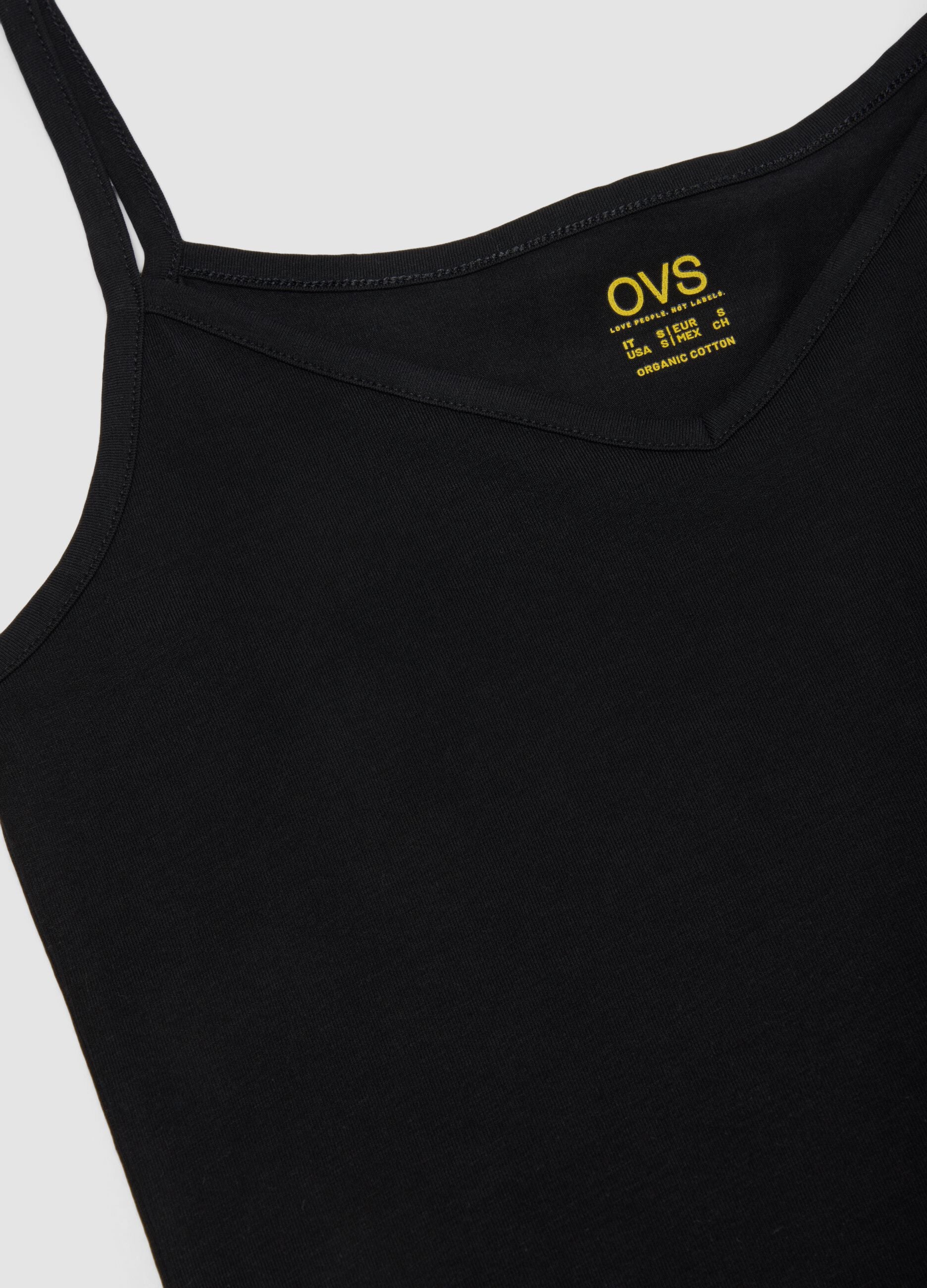 Black stretch cotton vest top, regular fit