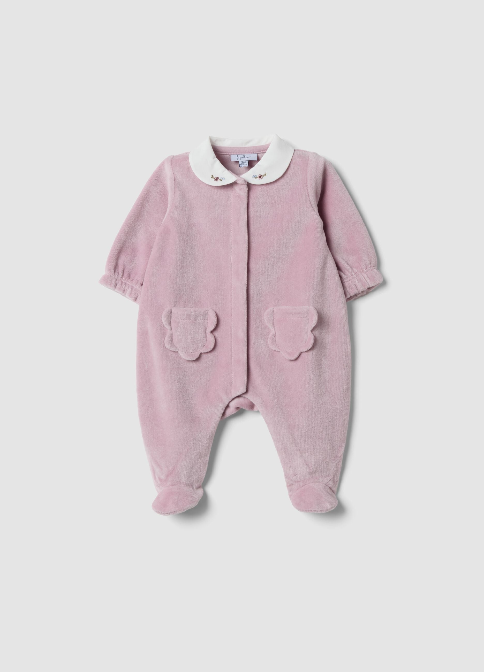 Pink organic cotton-blend baby sleepsuit with feet