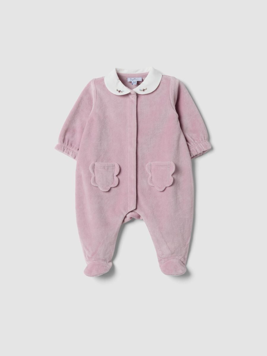 Pink organic cotton-blend baby sleepsuit with feet_0