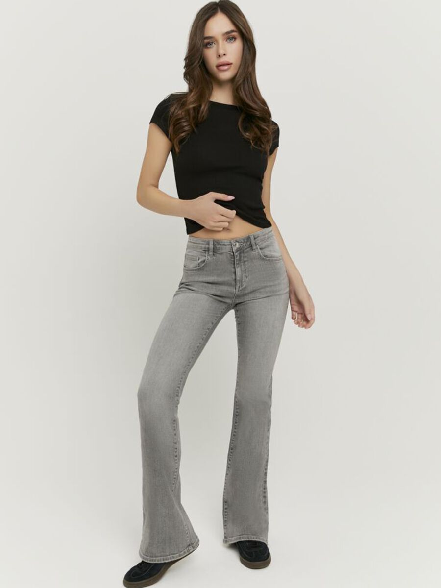 Grey stretch-cotton flared-leg jeans_0