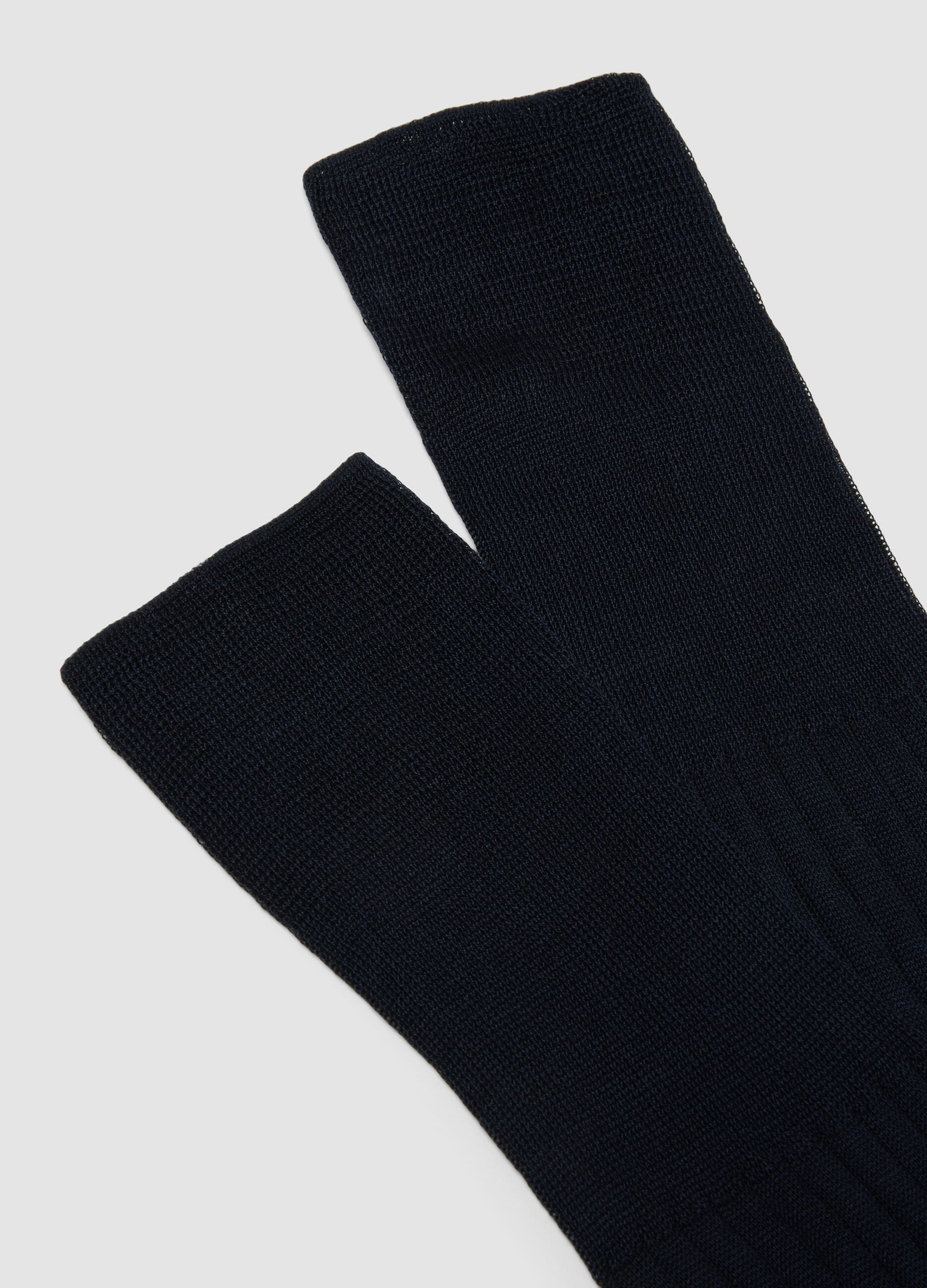 Blue ribbed pure cotton long socks