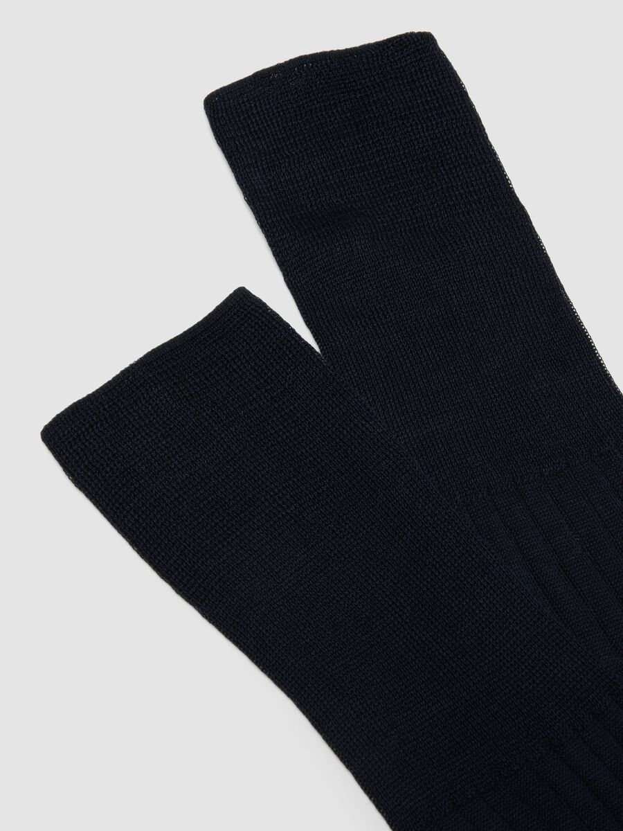 Blue ribbed pure cotton long socks_2