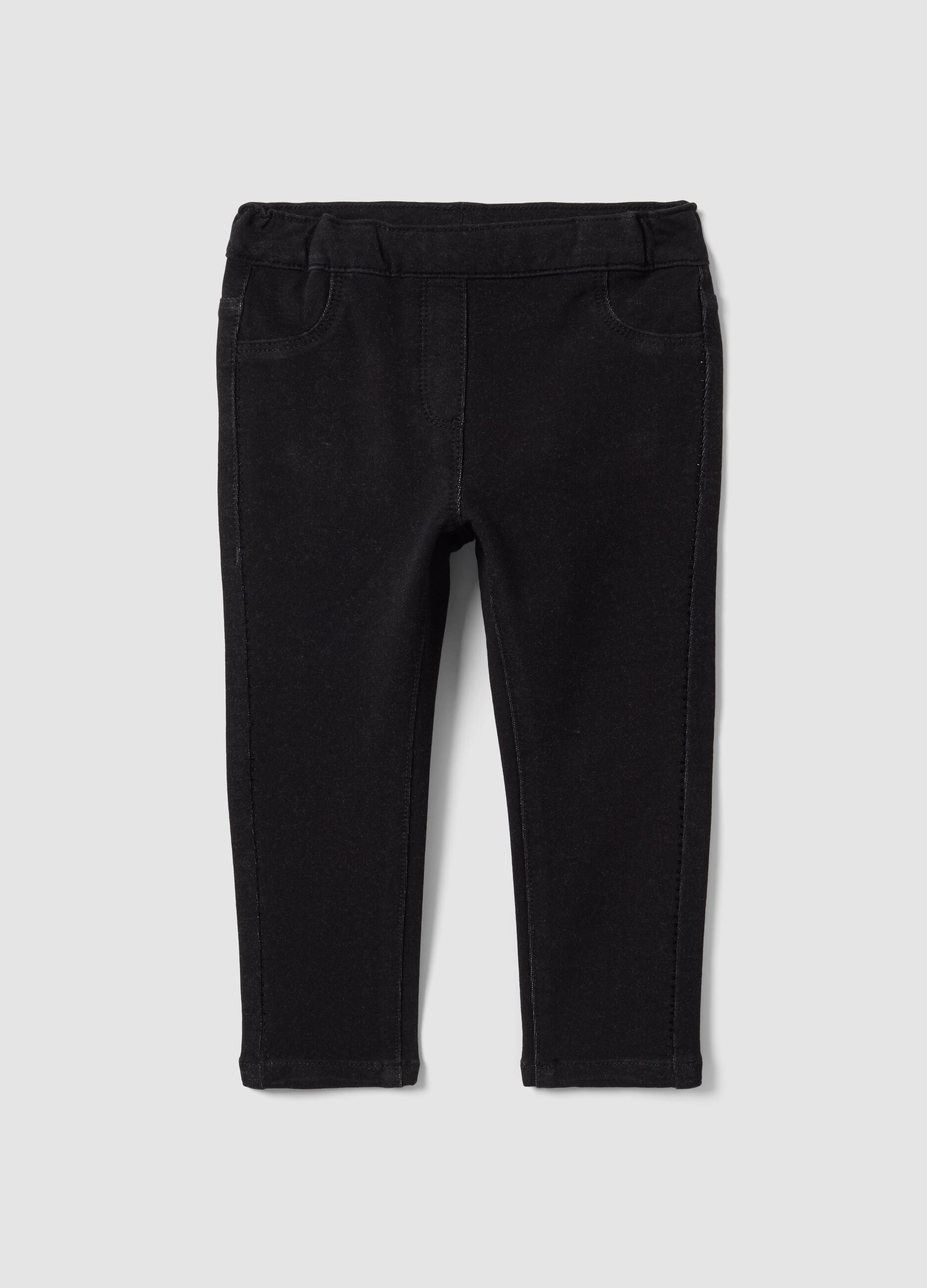 Black skinny-fit stretch cotton jeggings for baby girls