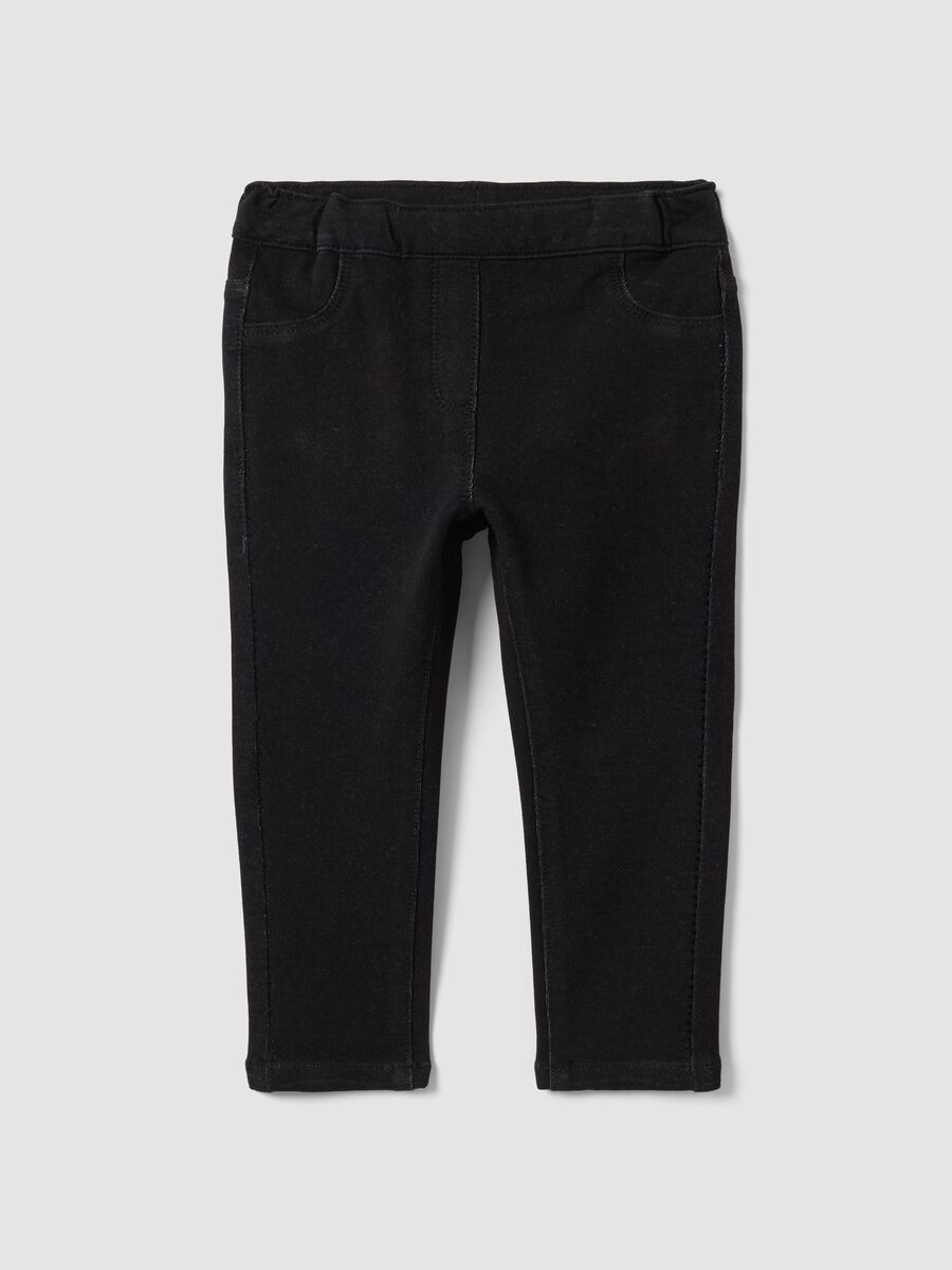 Black skinny-fit stretch cotton jeggings for baby girls_0