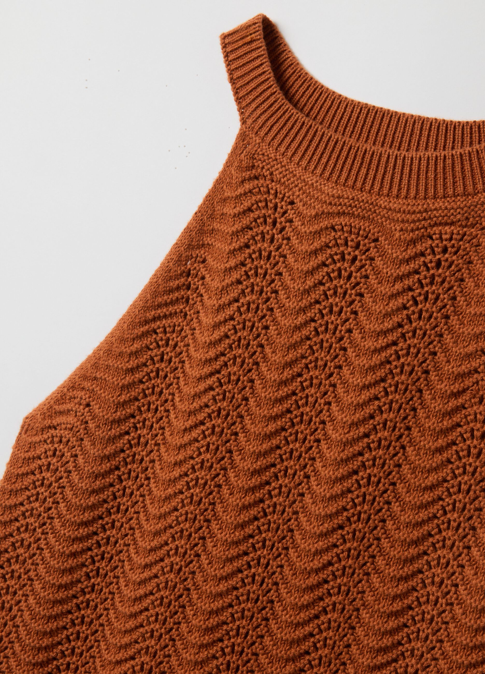 Regular fit orange pure cotton tank top with mesh texture