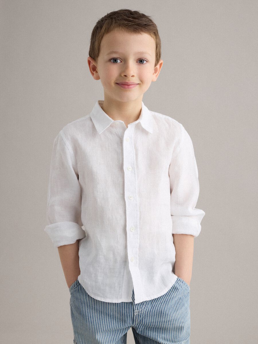 Kids&rsquo; White Pure Linen Oversized Shirt_1