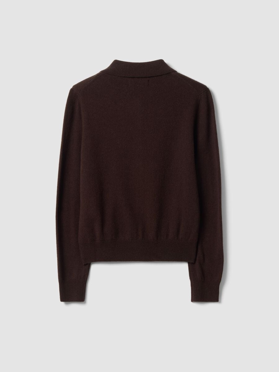 Brown pure wool cardigan with polo collar, regular fit_6
