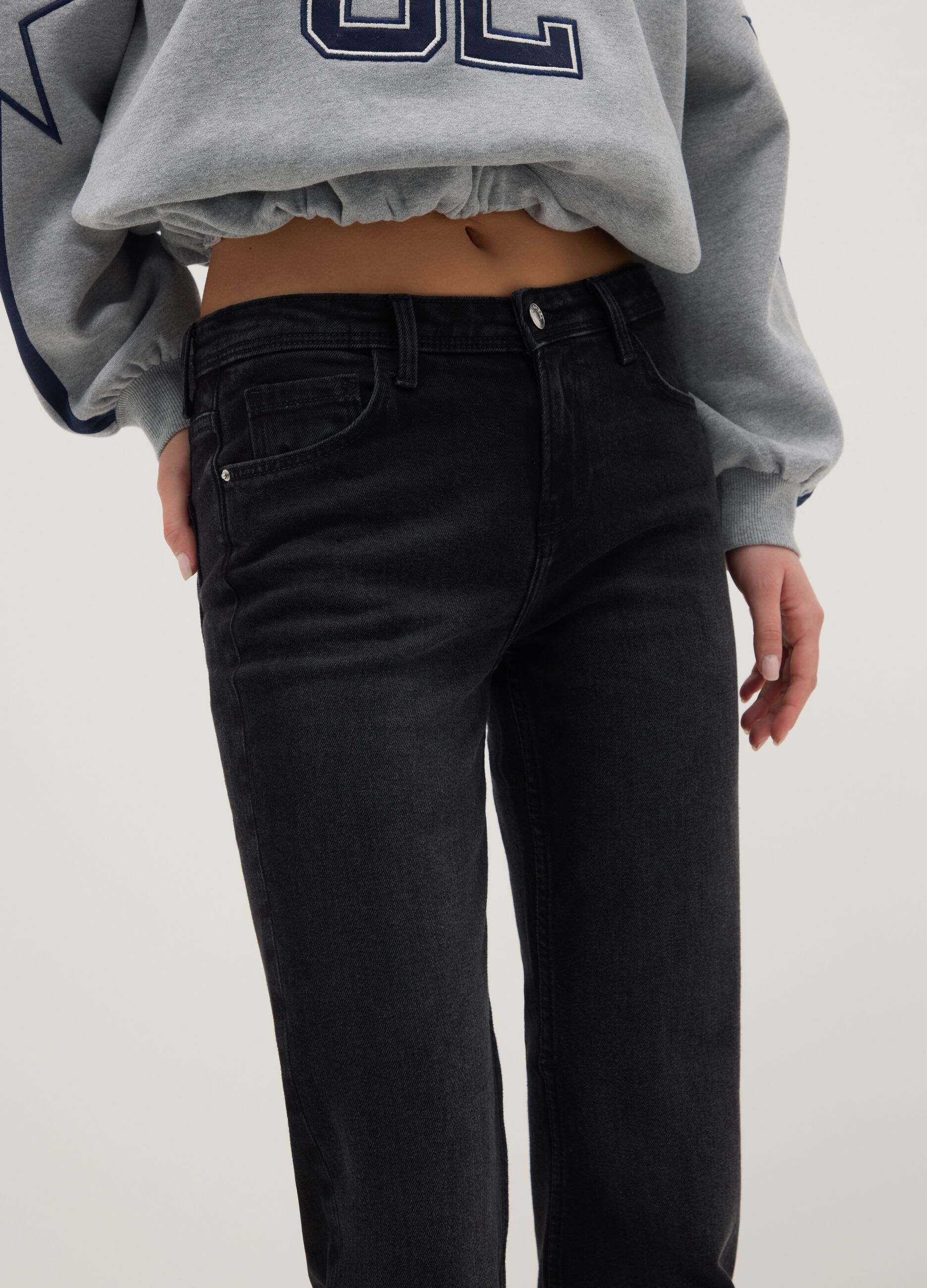 Black stretch cotton bootcut jeans