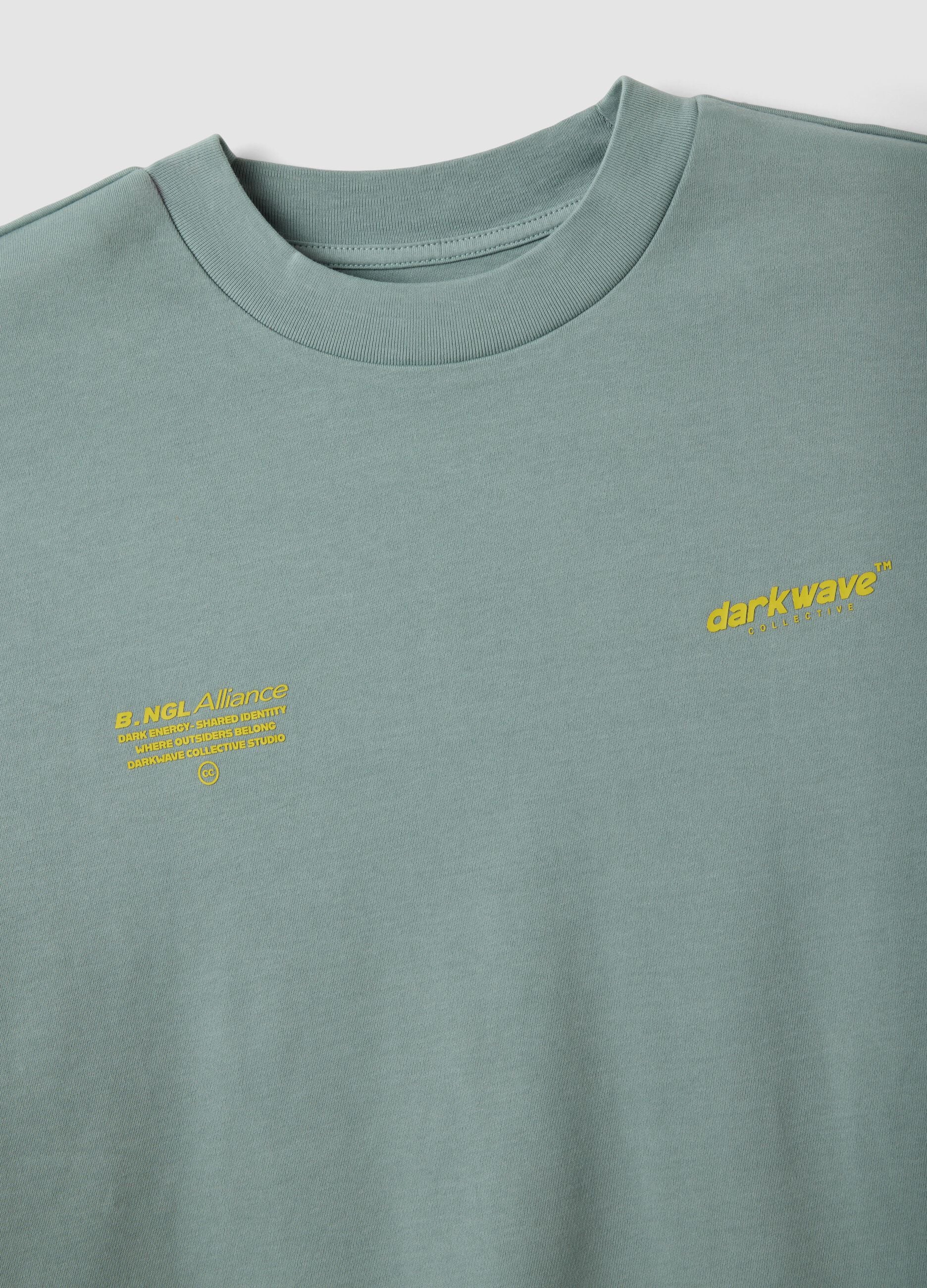 Brown cropped pure cotton boxy-fit T-shirt with print