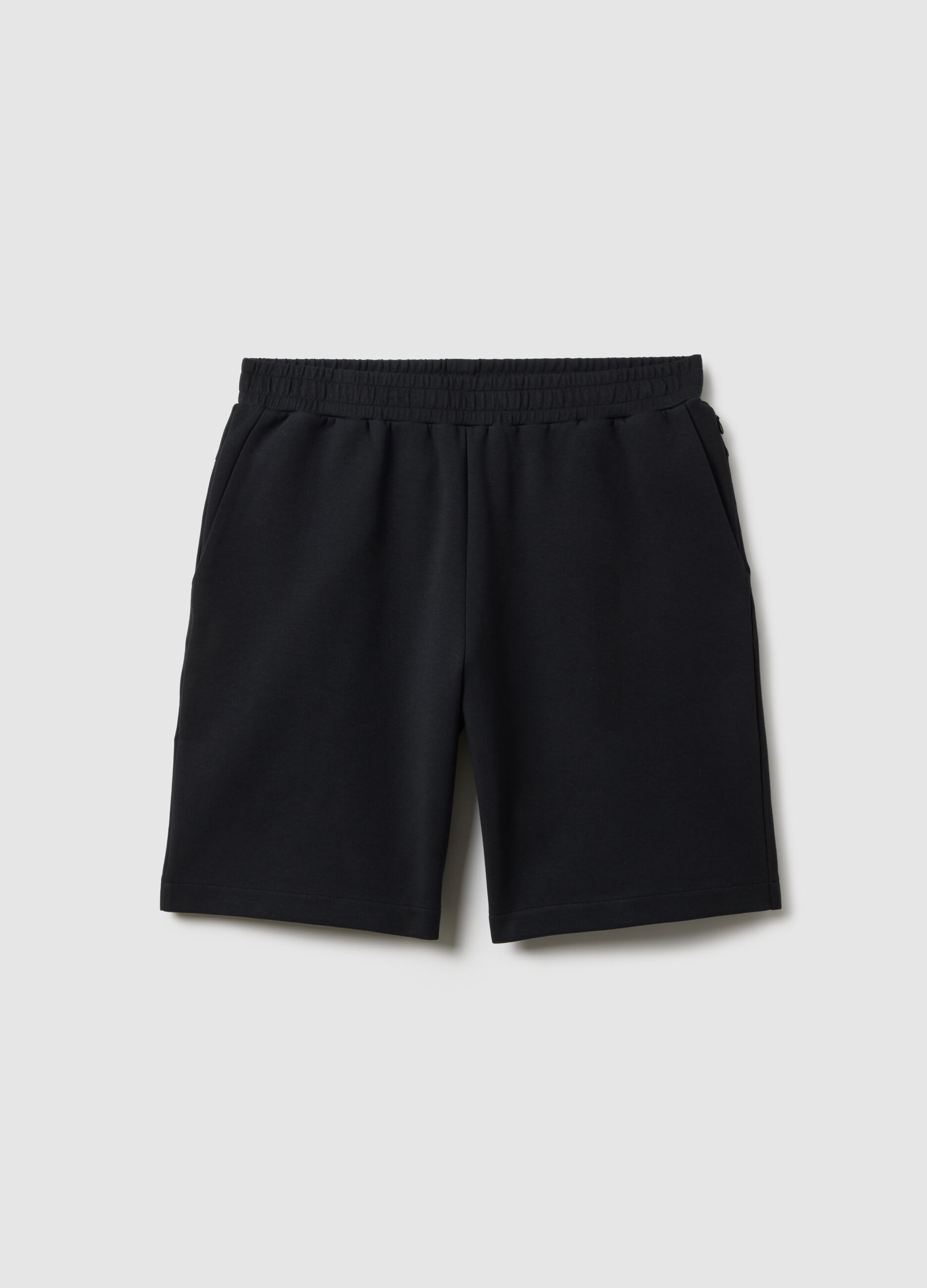 Black Stretch Cotton Bermuda Shorts Regular Fit