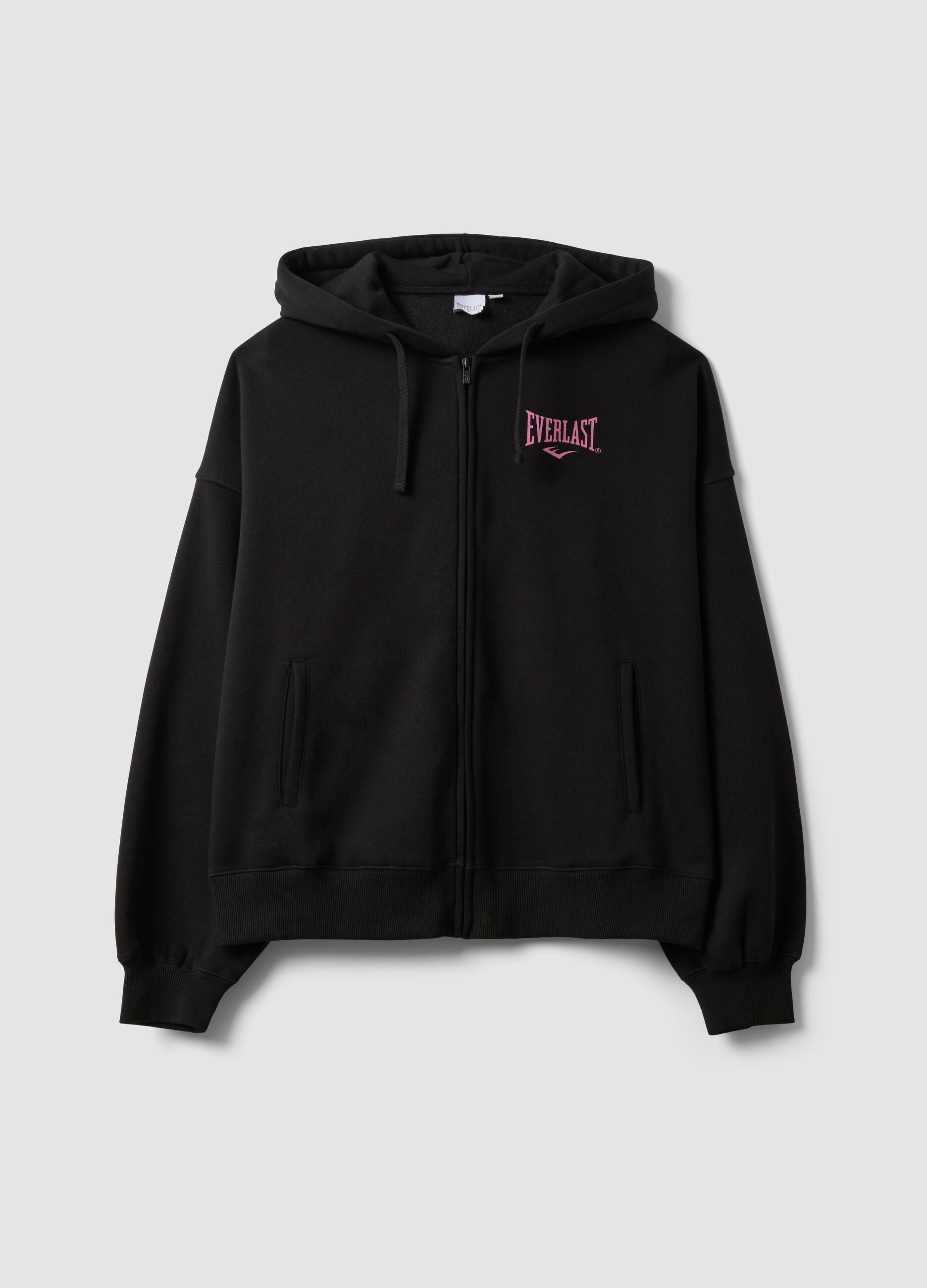 Black cotton-blend hooded sweatshirt with logo